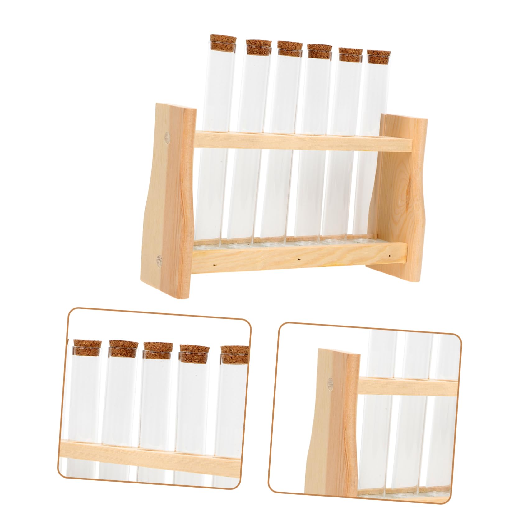 Supporto Per Provette in Legno 6 Slot, Porta Tubo Da Laboratorio Per Esperimenti Scientifici e Oli Essenziali, Kit Provette 20x150 Mm Tappo Per Uso Scolastico e Laboratorio