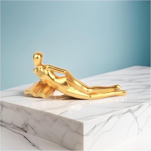 Estatua de pensador, estatua decorativa dorada de pensador, estatua femenina de lectura acostada, decoración del hogar, figura abstracta moderna de
