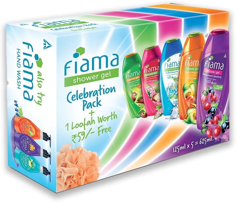 Fiama Celebration Pack with 5 Unique Body Wash Shower Gels, 625ml (125ml Pack of 5) Body Wash for Women & Men with Skin Conditioners for Moisturised Skin, Gift for Women, Gift Set, Anniversary Gift, Birthday Gift, Bodywash Shower Gel Combo