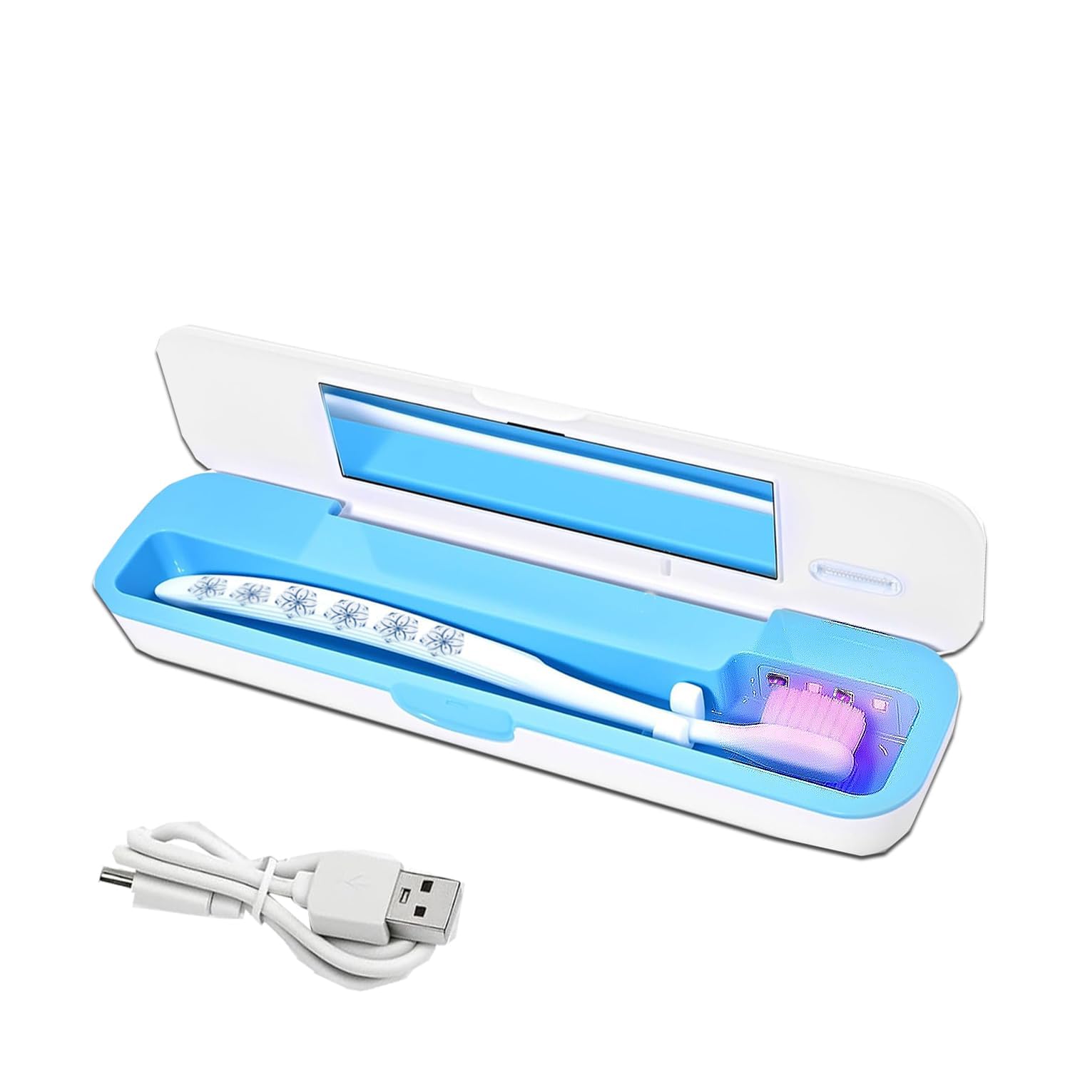 UWTLFCE UV-C Toothbrush Case for Travel, Portable Toothbrush Case with Holder, USB-C or AA Battery Powered, Plastic Tooth Brush Container Cover for