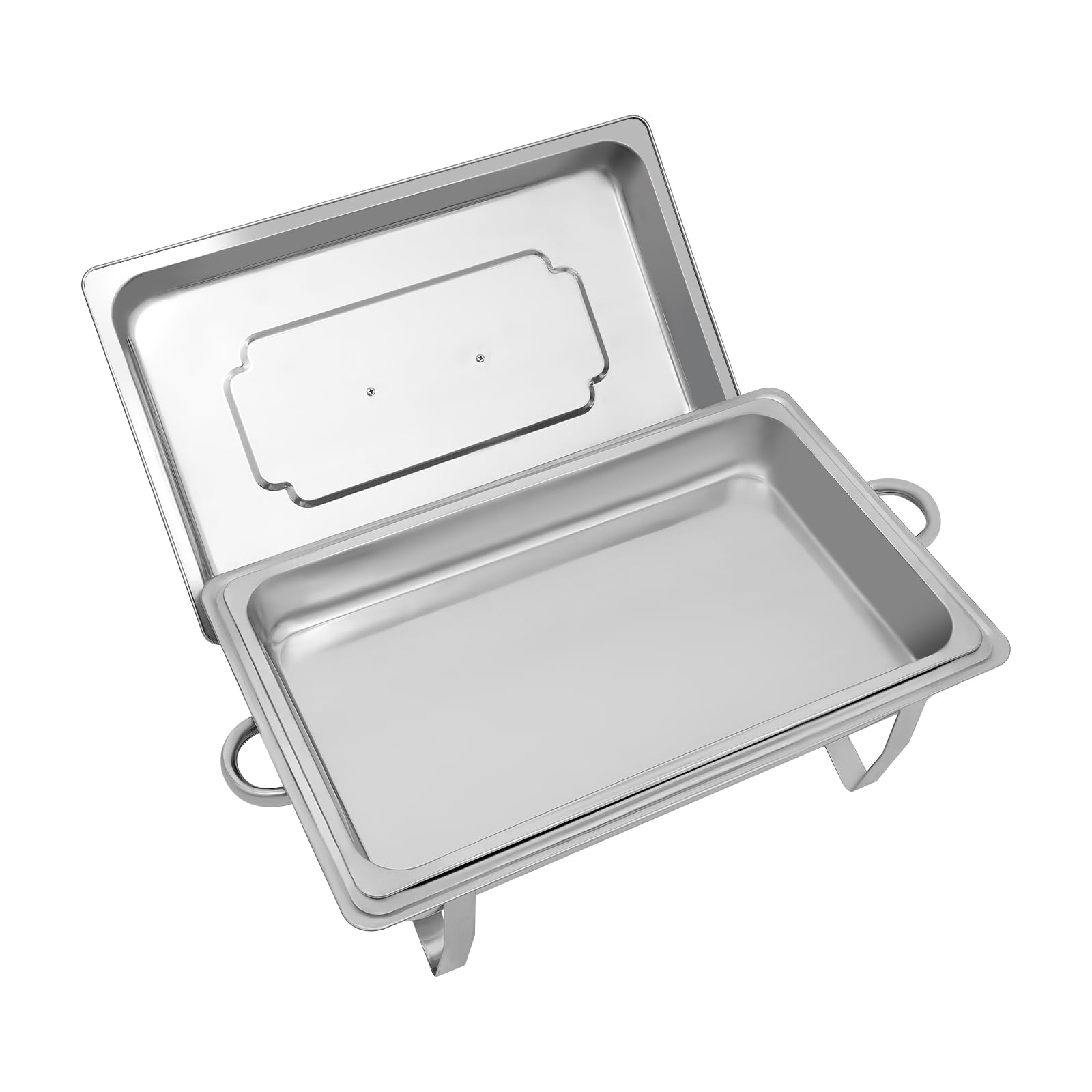 Chafing Dish, scaldavivande in acciaio inox, contenitore per mantenere il calore, con 2 contenitori per pasta combustibile per chafing, grandi cucine, catering, buffet e feste, argento Una griglia