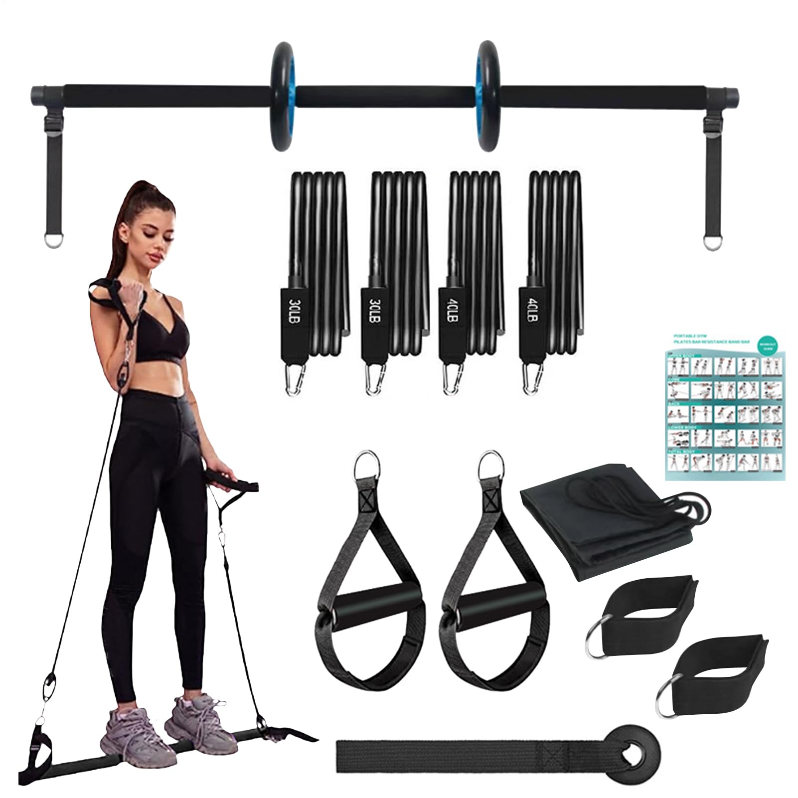 Pilates Stretch Bar, Pilates Bar Kit, Home Workout Bar, Exercise Resistance Bar, Stretch Bar for Pilates, Compact Fitness Equipment, Fitness Equipment for Full Body Training Home Gym