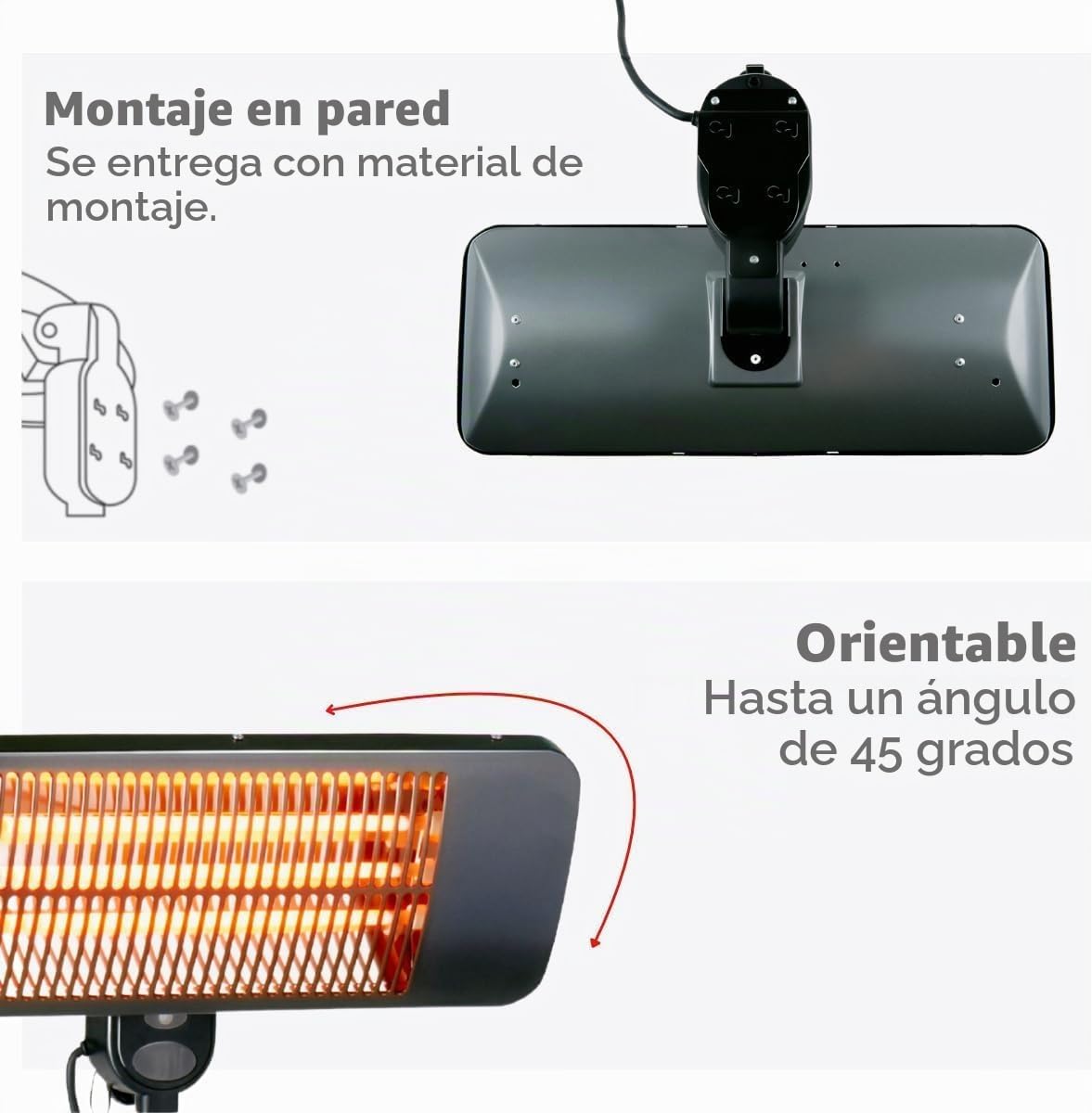 alpina Calefactor por infrarrojos - colgante para terraza 2000 W - 3 niveles de calefacción - para terraza protegido contra salpicaduras IP34 con lámpara de infrarrojos