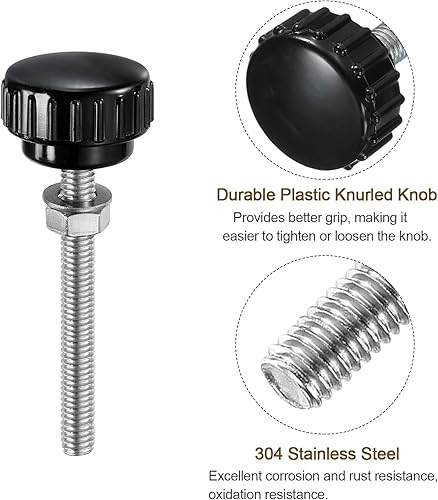 Miniatura 339 de uxcell Juego de 4 perillas moleteadas, tornillos de pulgar con tuercas y arandelas, rosca macho métrica M6 x 1.378 in, cabeza de plástico de 0.984