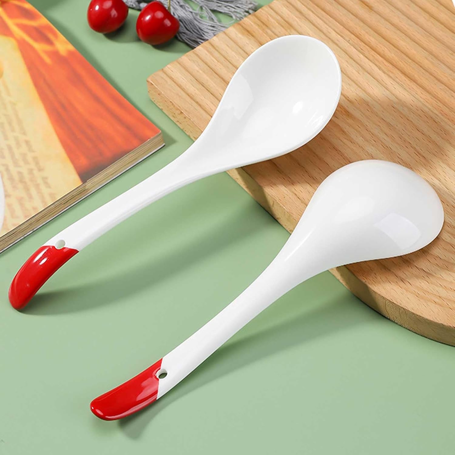 Soup Spoon 2-Piece White Ceramic Ladle China Big Spoons Heavy Duty Porcelain Flatware Asian Dinner