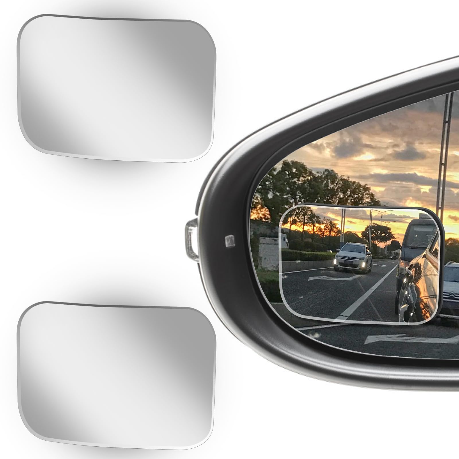 2Pcs Cars Square Blind Spot Mirrors, Car Side Mirror Blindspot Adjustabe Angle 360 Degree Wide Angle Convex RearView Removable for Enhanced Safety Universal Accessories for Suvs RVs Trucks