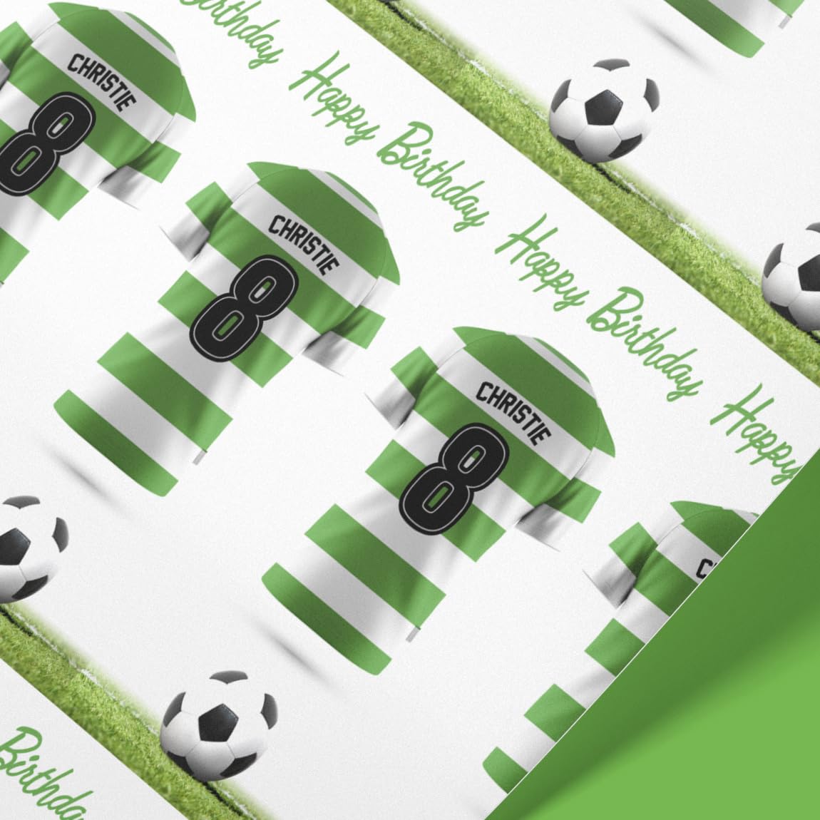 Gift Wrap 4 U Green & White Hoops football Personalised Gift Wrap | Celtic Football Wrapping Paper | Rolls - 61cm Width | Celtic present idea | Football Wrapping paper (Green & White, 3mt)