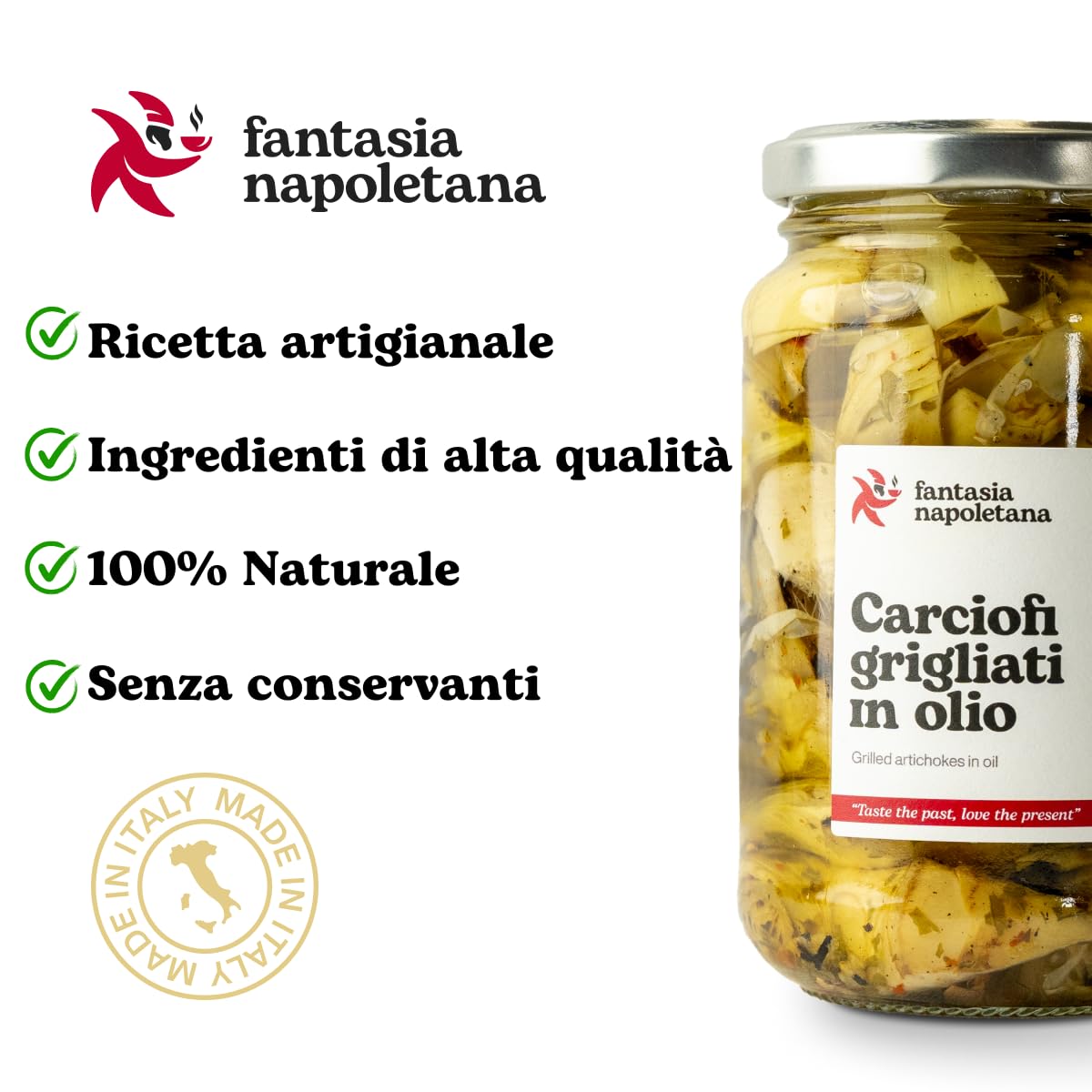 Carciofi grigliati a spicchi sott'olio Fantasia Napoletana, 3 Vasi da 370 ml, Ideale come Aperitivo, Contorno.