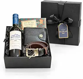 Kit Presente com Vinho, Acessórios e Chocolate | Presente Feminino e Masculino para Dia das Mães, Dia dos Pais, Namorados e Natal (Kit Azul com Vinho e Acessórios)