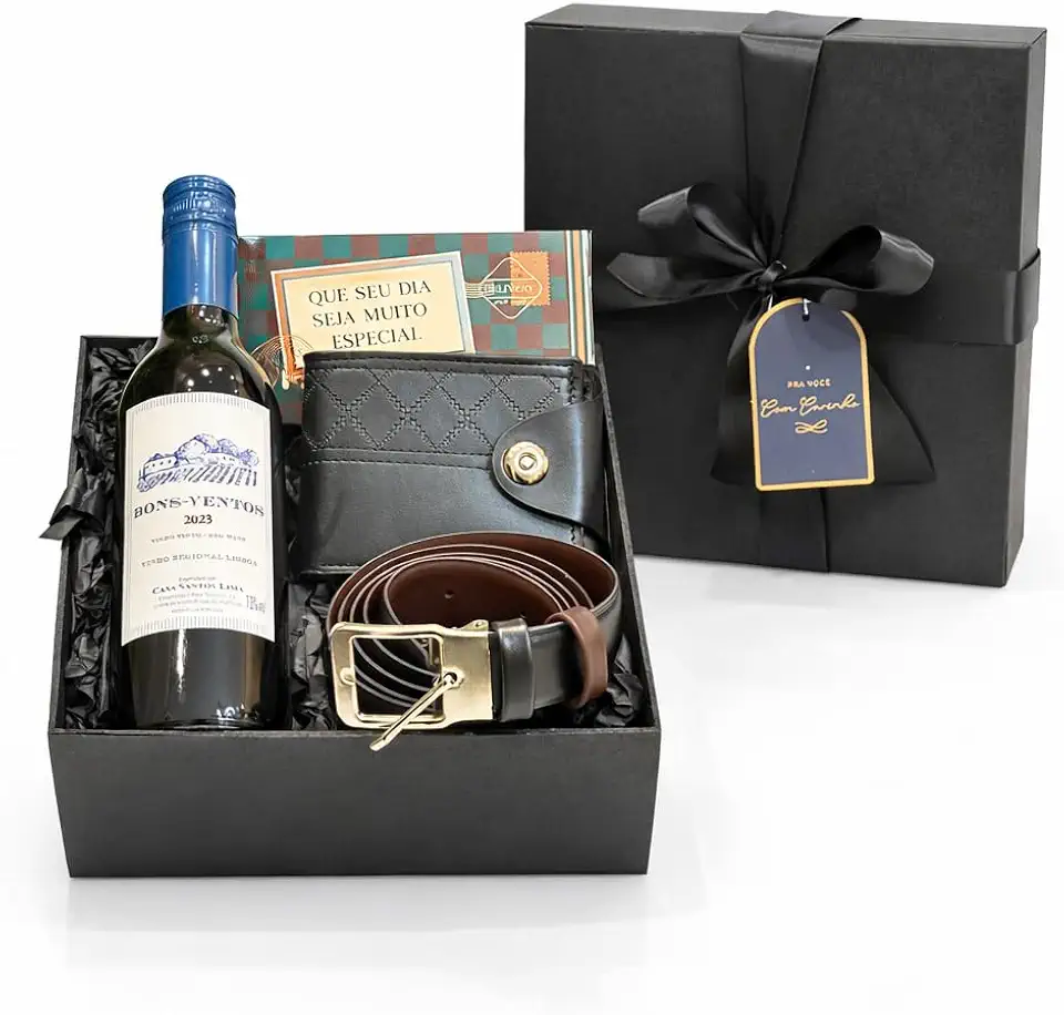 Kit Presente com Vinho, Acessórios e Chocolate | Presente Feminino e Masculino para Dia das Mães, Dia dos Pais, Namorados e Natal (Kit Azul com Vinho e Acessórios)