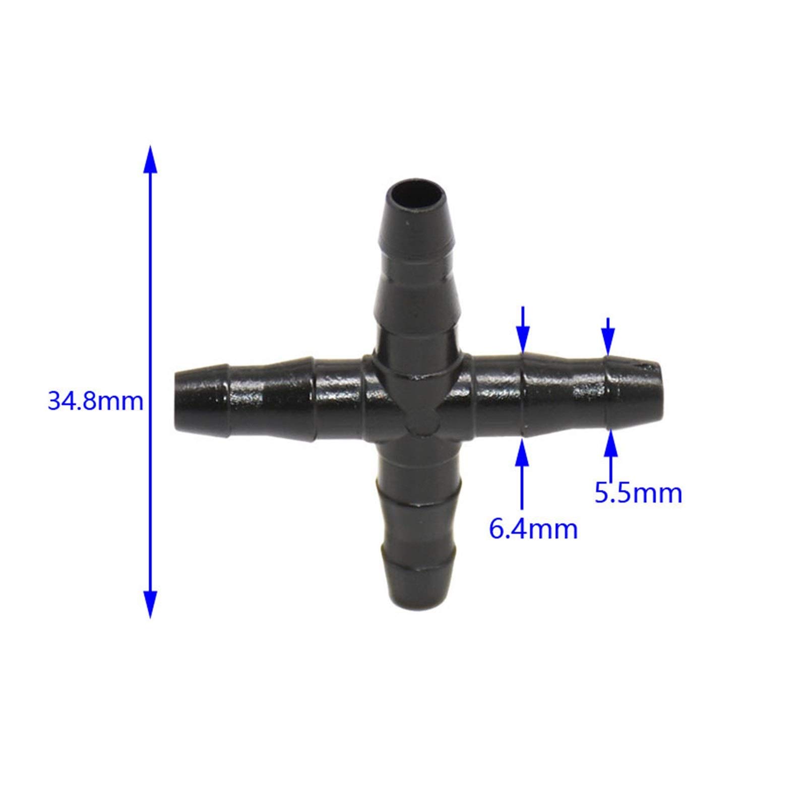 Adattatore per Tubo Flessibile per Uso Domestico 1/4 "Connettore a Croce 4/7 Tubo Flessibile a 4 Vie Divisore per Irrigazida Giardino Barb Irrigazia Goccia Raccordo 1000 Pezzi/Nero