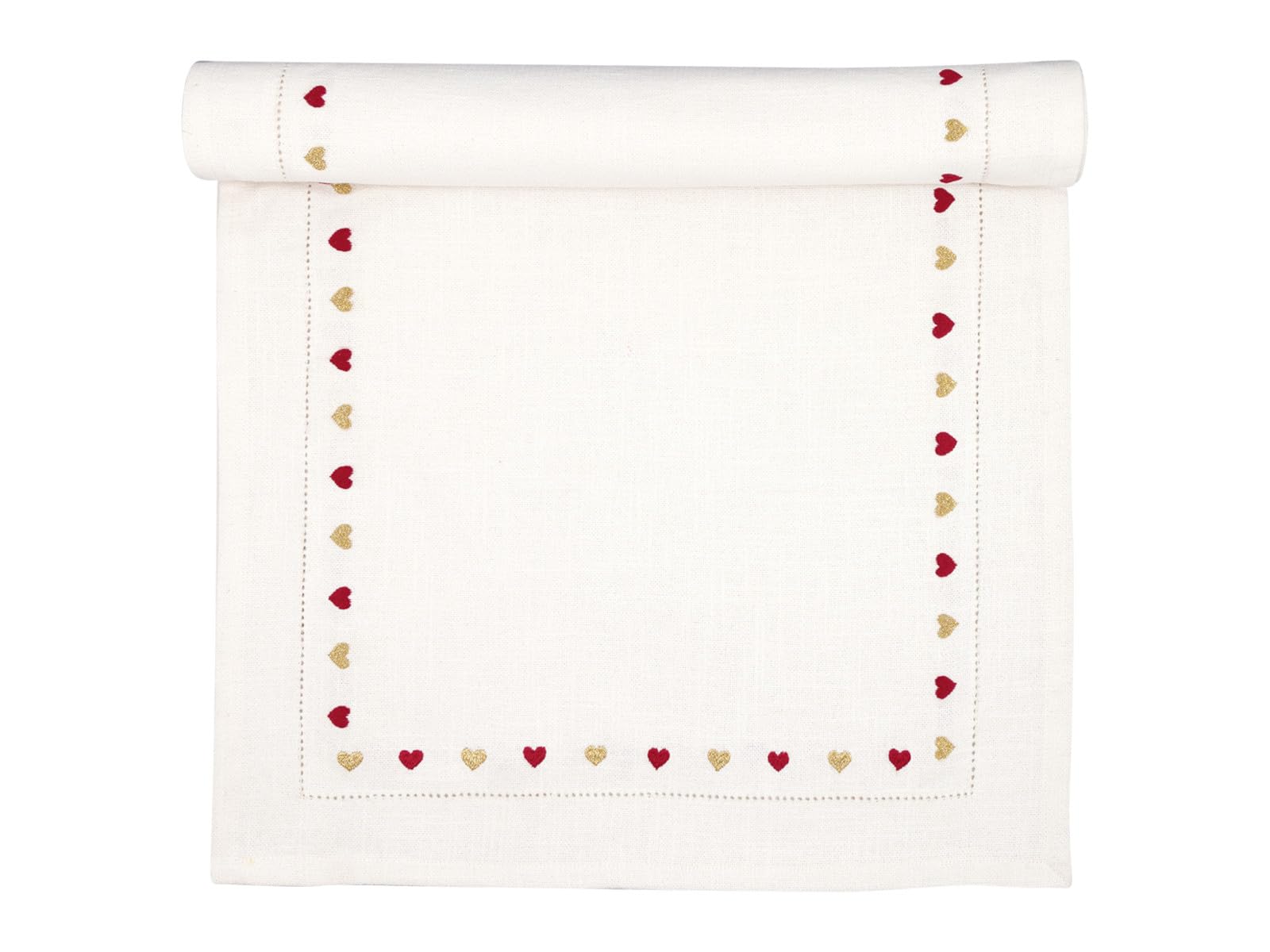 GreenGate Tischläufer Grace Weiß mit Herzen Gestickt Baumwolle 45x140 cm