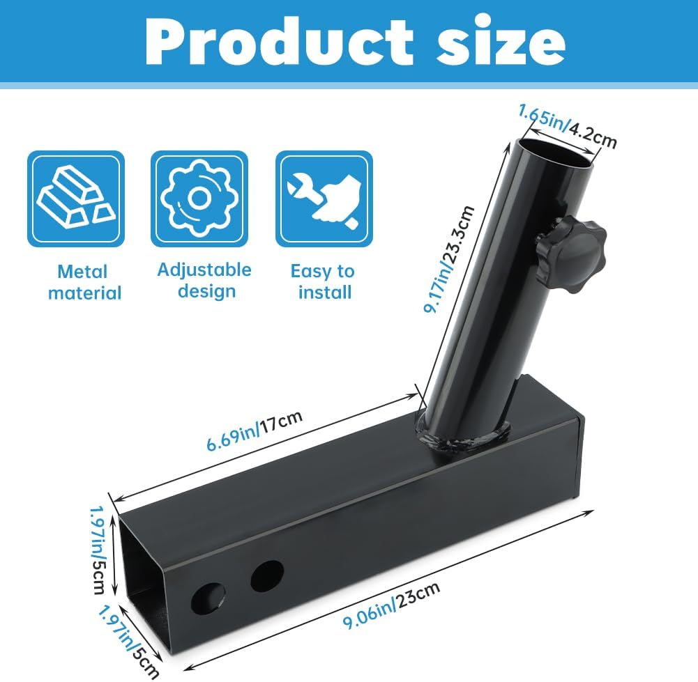 Hitch Flag Pole Holder, Truck Flag Pole Mount for Standard 2 inch Hitch Receiver, Metal Heavy Duty Trailer Flag Holder Universal for Jeep, Truck, SUV, RV, Pickup, Camper - Image 2