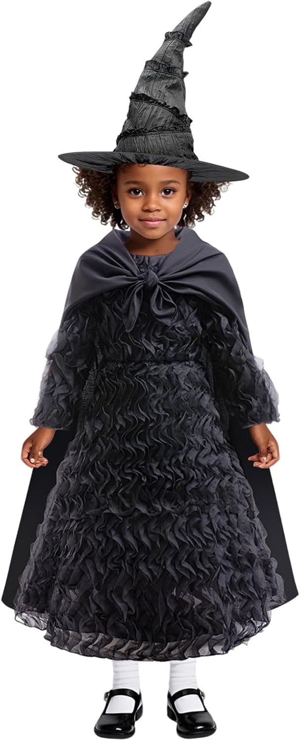 Kids Halloween Costume Dress Girls Witch Costume Dresses Cosplay Birthday Party Outfit With Glasses and Pointed Hat - Image 2