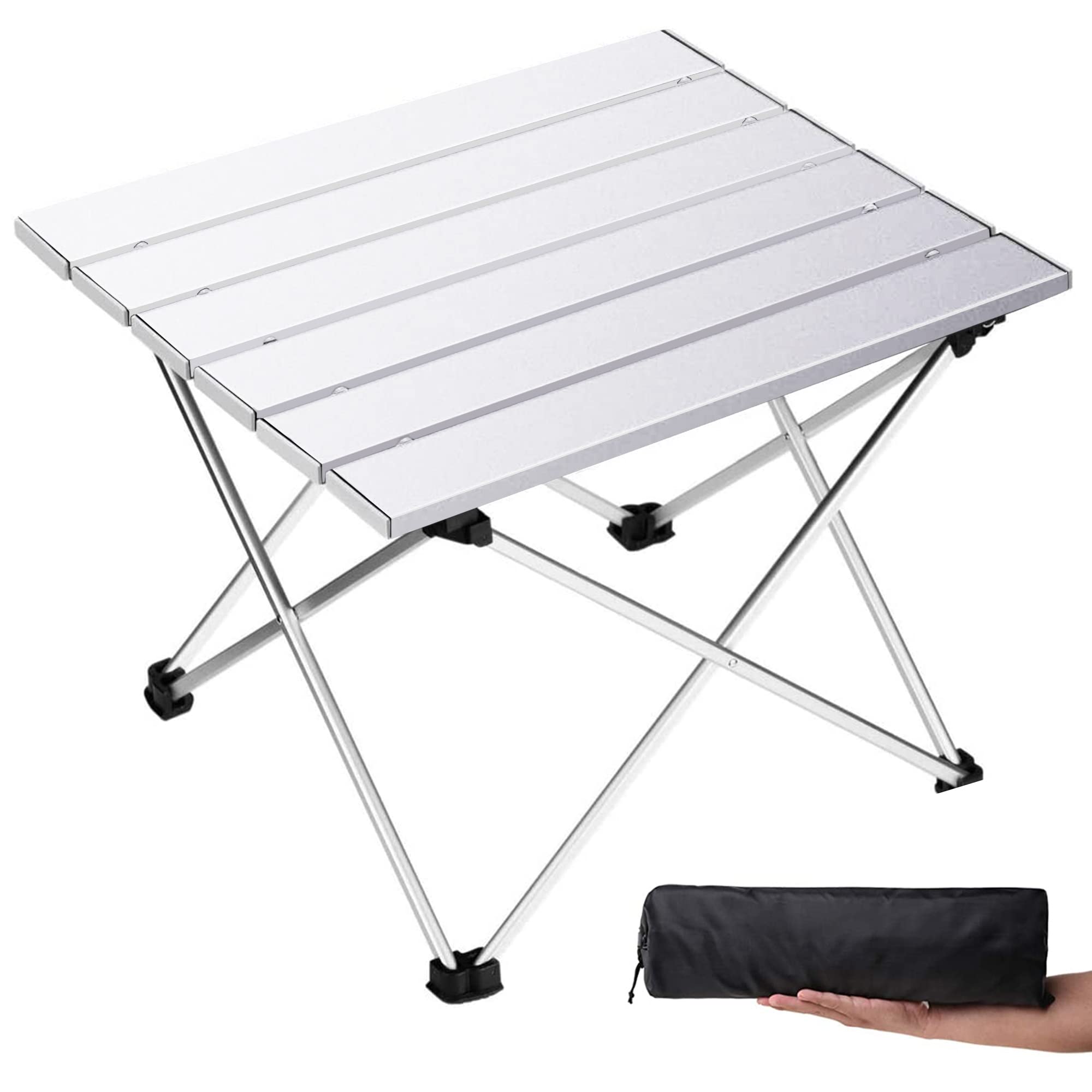 Grope Small Folding Camping Table with Aluminum Table Top, Beach Table for Sand with Carrying Bag,Prefect for Outdoor, Picnic, BBQ, Cooking, Festival