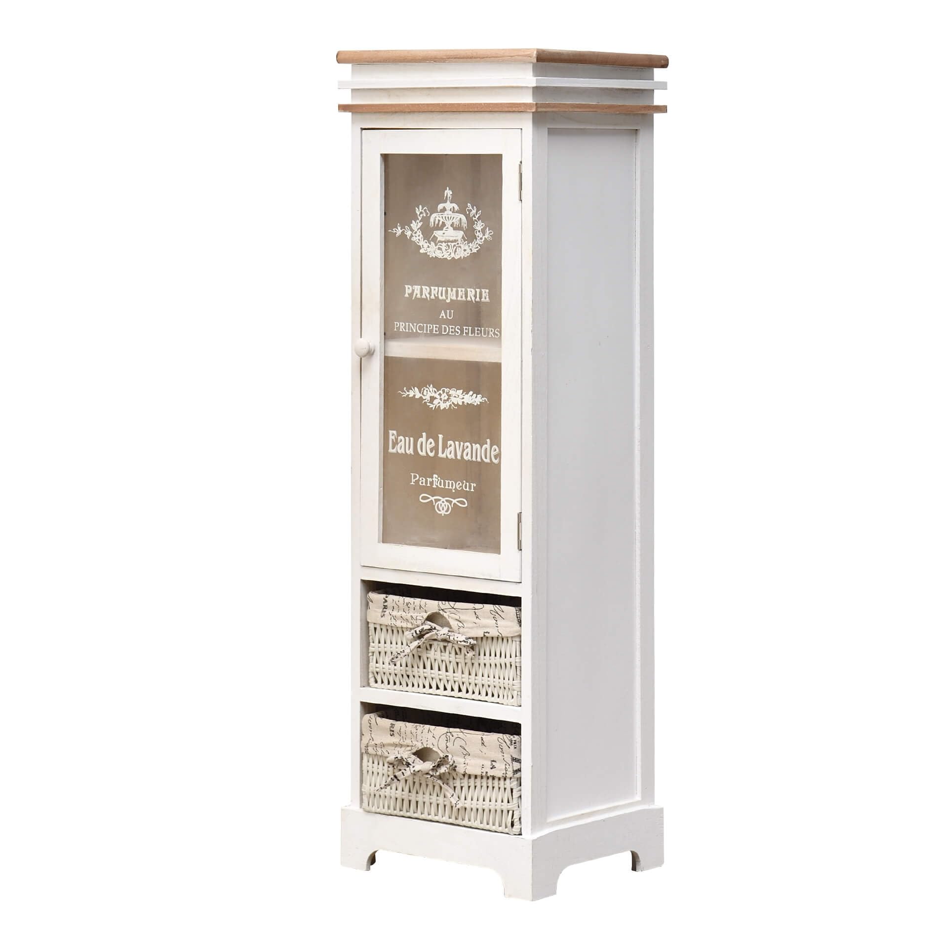 Rebecca Mobili Vetrinetta bianca, armadietto 1 anta 2 cassetti, legno vimini, stile shabby, arredamento casa bagno ingresso - Misure: 102 x 32 x 27 cm (HxLxP) - Art. RE4486