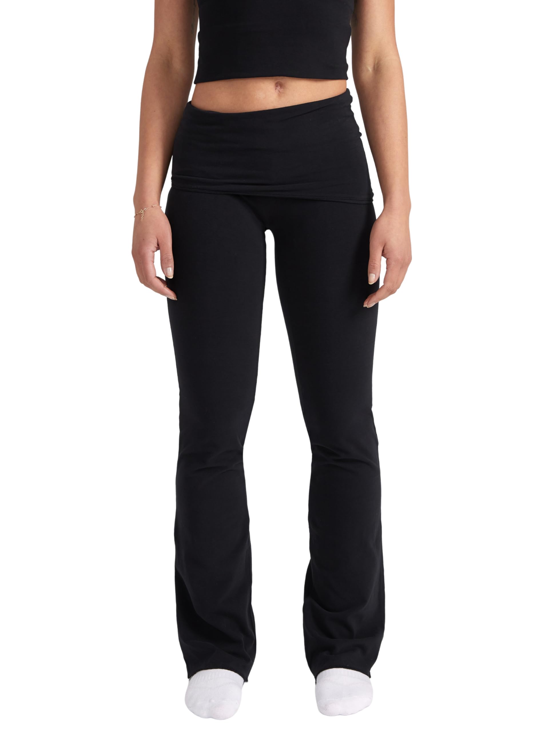Style & Republic Legging évasé pour femme en coton doux - Pantalon de yoga à rabat - Style bootcut - Jambes larges - Pantalon évasé