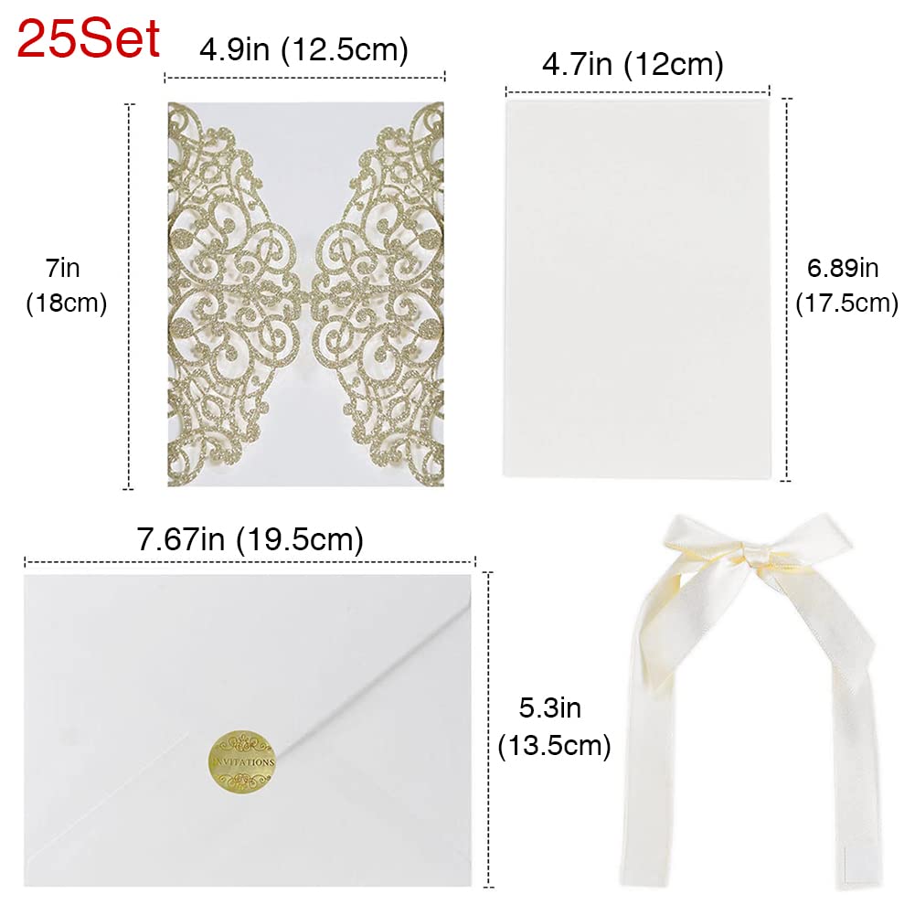 URFEDA 25 sztuk zaproszeń ślubnych, eleganckie koronkowe kwiaty, zaproszenie na ślub z pustymi kartami, arkusze wewnętrzne, koperty, szlifierki i wstążki, ręcznie robione kartki na wesele, przyjęcie