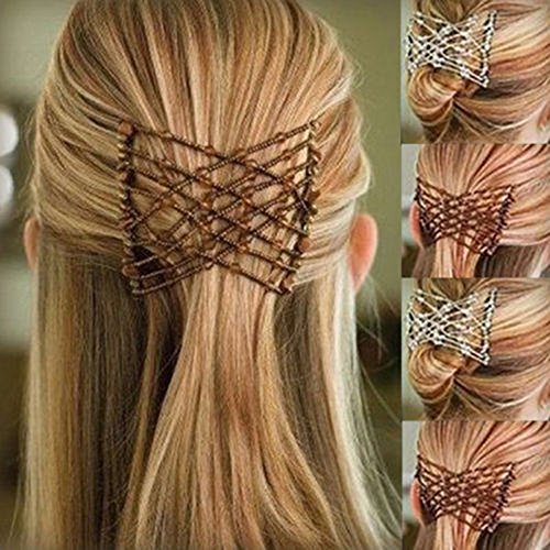 Amatt EZ - Peines de perlas elásticas para mujeres/mujeres, peinados mágicos para el pelo, clips dobles, accesorios para el peinado para mujeres y niñas blanco