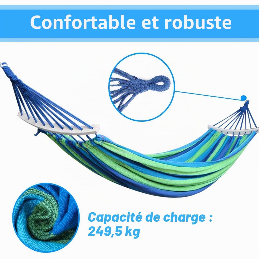 Hamac Double à Barres Capacité de Charge Statique 300 kg 280 x 150 cm Couleurs Arc-en-Ciel Convient pour intérieur, Balcon, extérieur, Voyage, Camping, randonnée