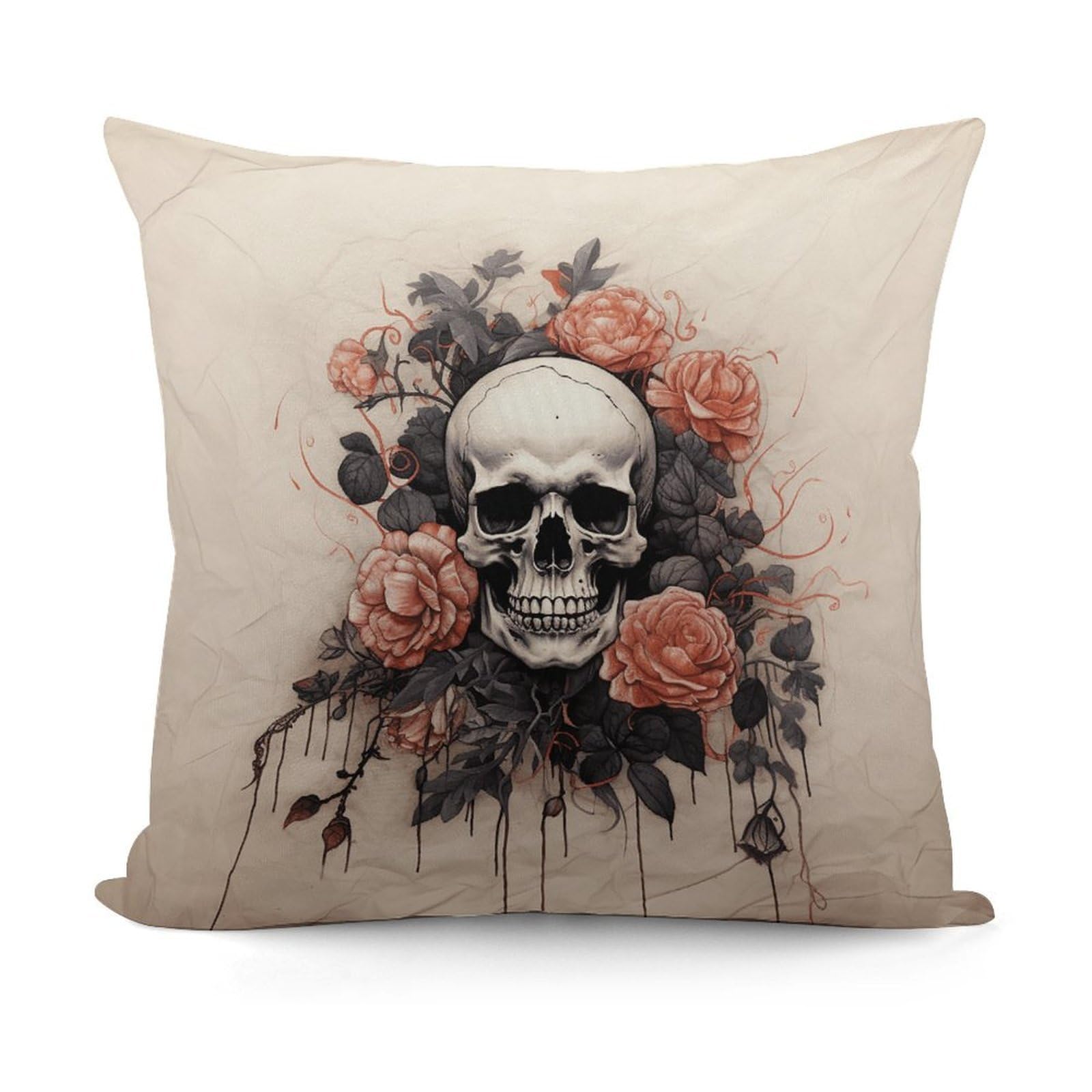 VstaDank Decorative Ancient Skull and Flowers Throw Pillow Covers Luxury Soft Pillowcases Fluffy Plush Accent Pillow Cases Personalized Square Lumbar Pillows Shells for All Seasons 18" X 18"