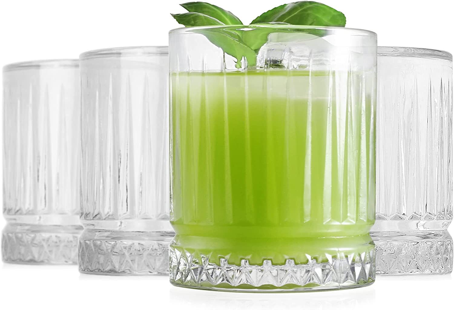 DOF Premium Old Fashioned Whiskey Glasses Bourbon Water and Juice Glasses Set of 4 355ml,Crystal Design, Lowball Tumbler Glasses for Drinking Juice, Cocktails, scotch Glass Water Glass (DOF 12oz)