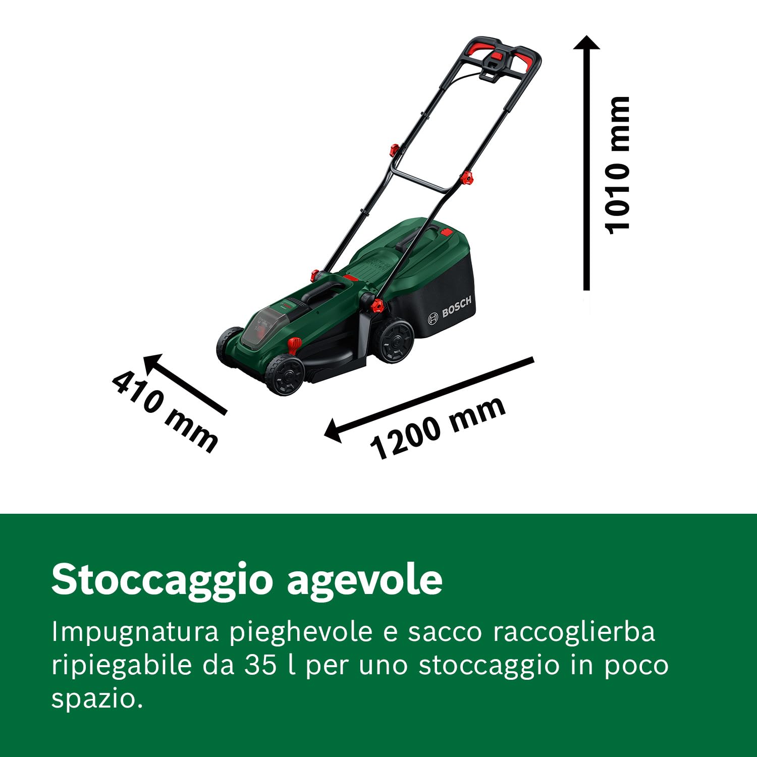 Bosch Rasaerba a batteria ROTAK18V-32 (larghezza di taglio: 32 cm, altezza di taglio: 25-65 mm, sacco raccoglierba in tessuto da 35 l, tappo per pacciame, inclusi batteria e caricabatteria)