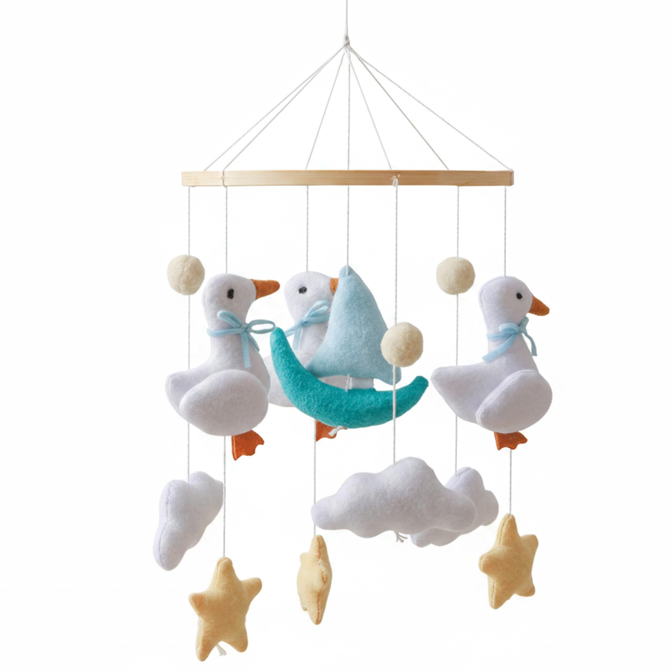 Baby Crib Mobile, Baby Crib Mobile, Duck-Themed Hanging Toy with Felt Clouds & Bell, for Newborns Boys & Girls ;1