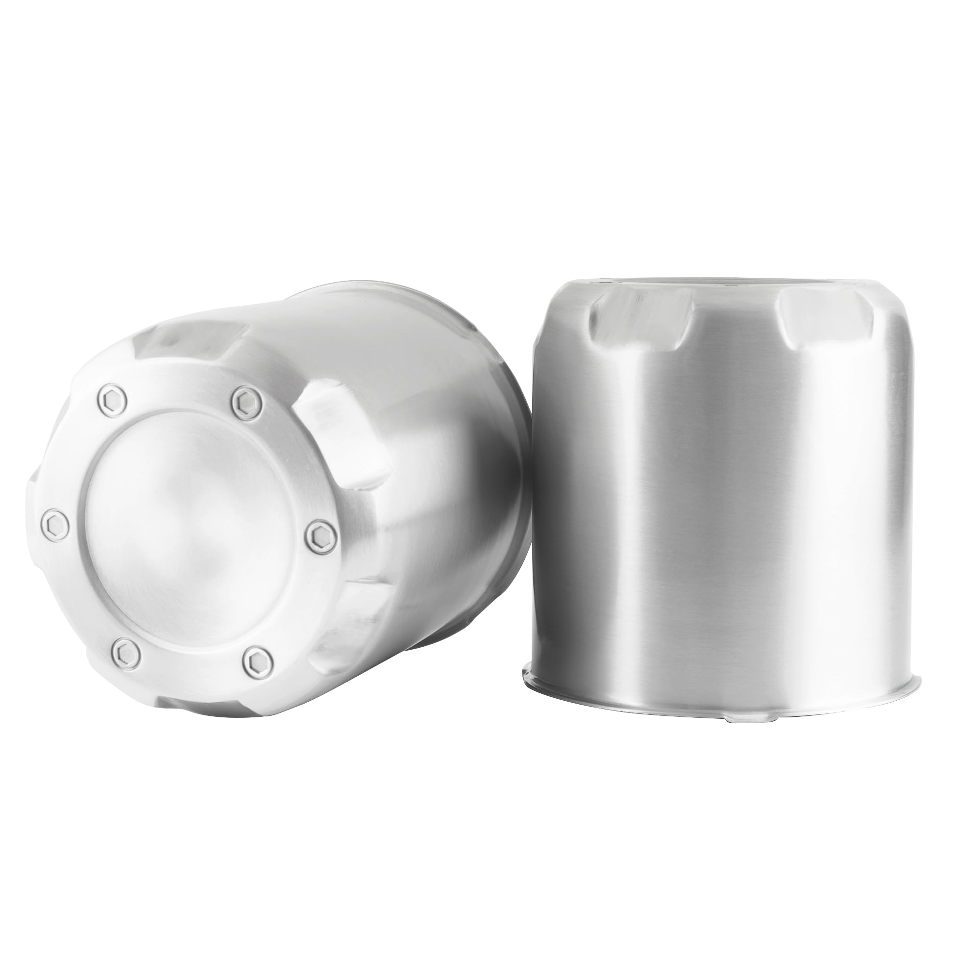 Rheedal 2Pcs 5.15inch Brushed Aluminum Trailer Wheel Center Caps Push Through 5.15" Bore 5.31" Tall Hub Cap for Truck SUV RV Wheel Rim, Silver Wheel
