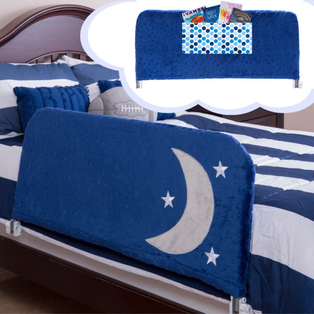 Premium Bed Rail for Toddlers - Plus Decorative Cover with Inside Pocket - Standard 43" Navy Blue Safety Side Guard Rail for Kids by Cosie Covers