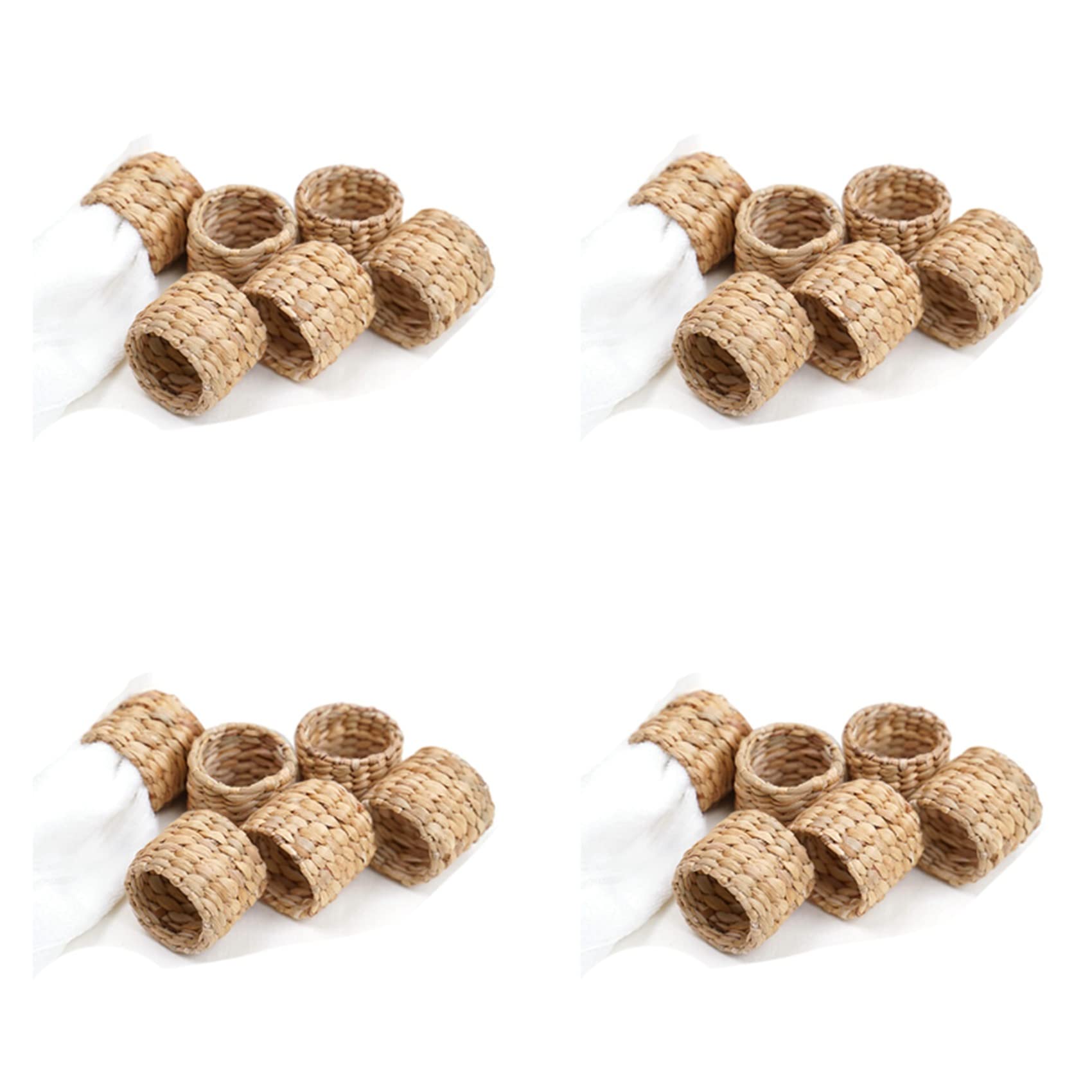 Hndhbfgrt 24Pcs Napkin Rings,Water Hyacinth Napkin Holder Rings - Rustic Napkin Rings for Birthday Party, Dinner Table Decoration