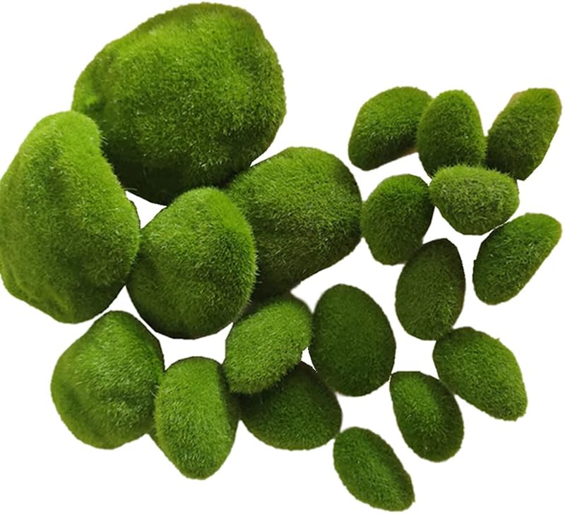 4 Size Artificial Moss Rocks Decorative, Green Moss Balls Stones, Fake Faux Stones Decor for Floral Arrangements Terrarium Crafting Fairy Gardens (20 Pack)