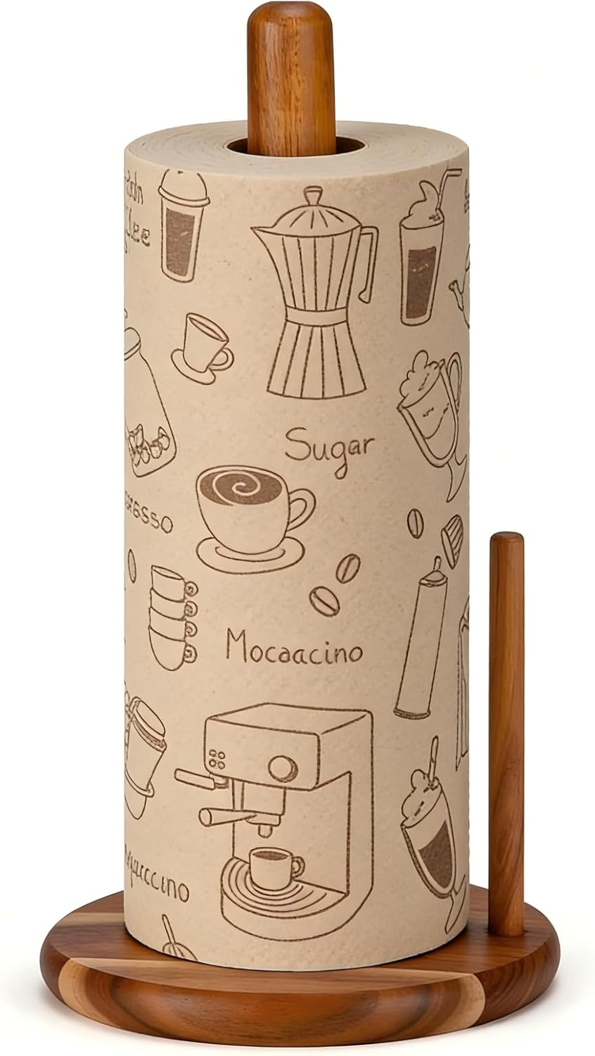 Paper Towel Holder Countertop, Acacia Wood Kitchen Roll Holder with Anti-Slip Weighted Base, Paper Towel Stand for Kitchen Bathroom Dining Table Organize