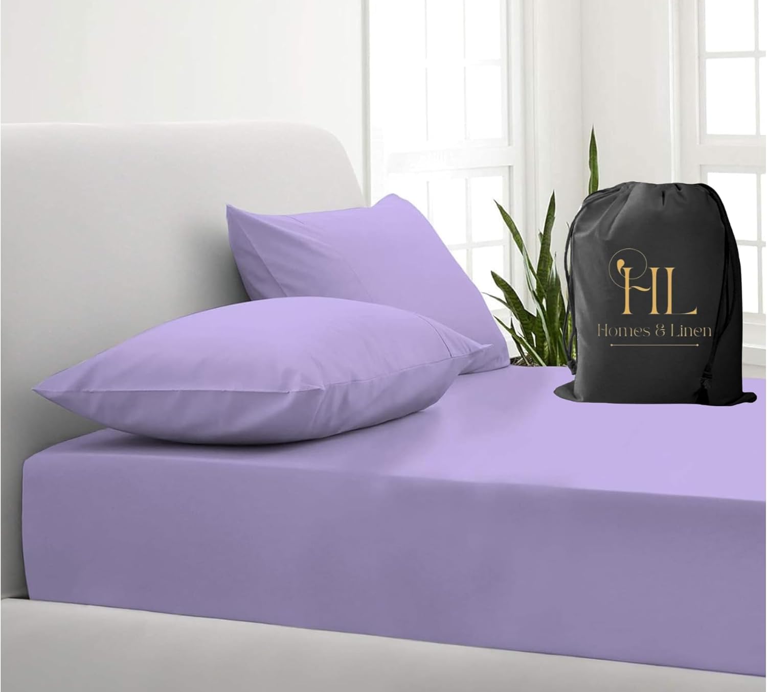 HOMES-LINEN Extra Deep 16” 40CM Fitted Sheet Percale Polycotton 180 Thread Count Soft Breathable Non-Iron Bed Sheet Deep Pocket Mattress Cover Hotel Quality Bedding (Lilac, Double)