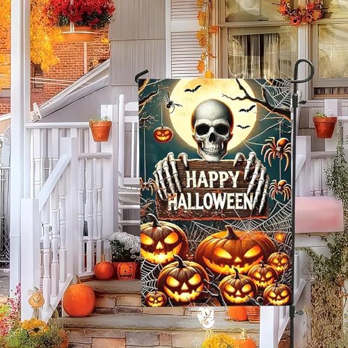 abzdfty Halloween Garden Flag 12x18 Inch Double Sided Pumpkin Skeleton Garden Flag Halloween Decorative Yard Flag for Outside, Patio, Porch and Lawn - image 9