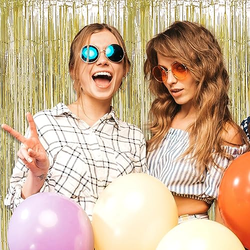 Image of 6 Pack Light Gold Foil Fringe Curtain Backdrop, 3.28Ft x 8.2Ft Metallic Tinsel Foil Fringe Streamer Curtains for Photo Booth, Christmas Day, Thanksgiving, Wedding, New Year Party Decorations