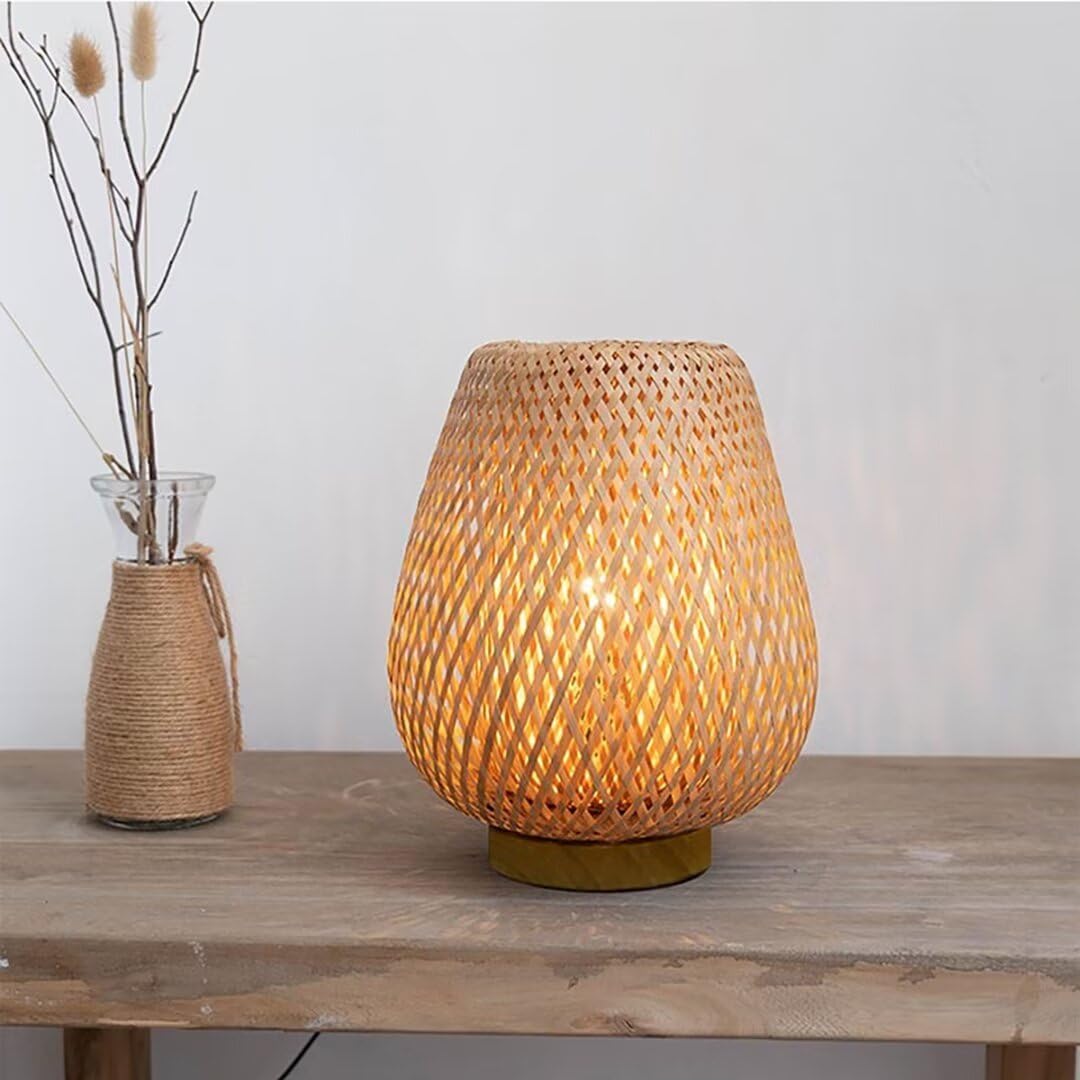 Tischlampe aus Bambusgewebe, Bambus-Lampenschirm, Tischbeleuchtung im Zen-Stil, dekorative Tischbeleuchtung, Nachtlicht für Schlafzimmer und Wohnzimmer