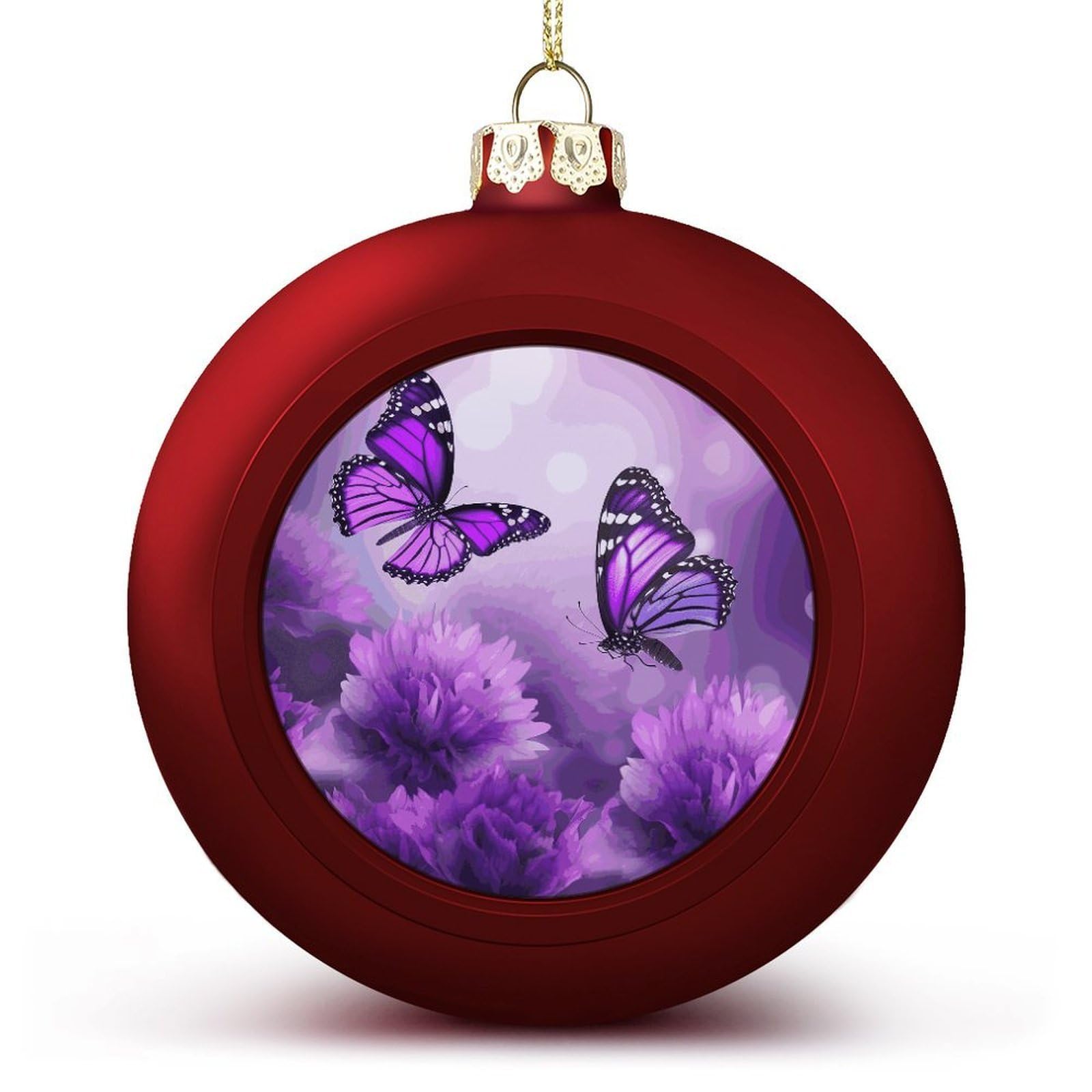 Boules de Noël fleurs violettes et papillons pour sapin