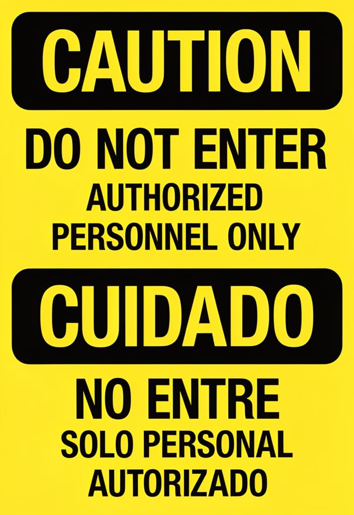 peiyeety 12x8 Inch Tin Metal Warning Sign Caution DoEnter Authorized Personnel Only/Cuidado No Entre Bilingual Safety Plaque, Yellow & Black, Wall/Door Decor for Office, Warehouse, Garage