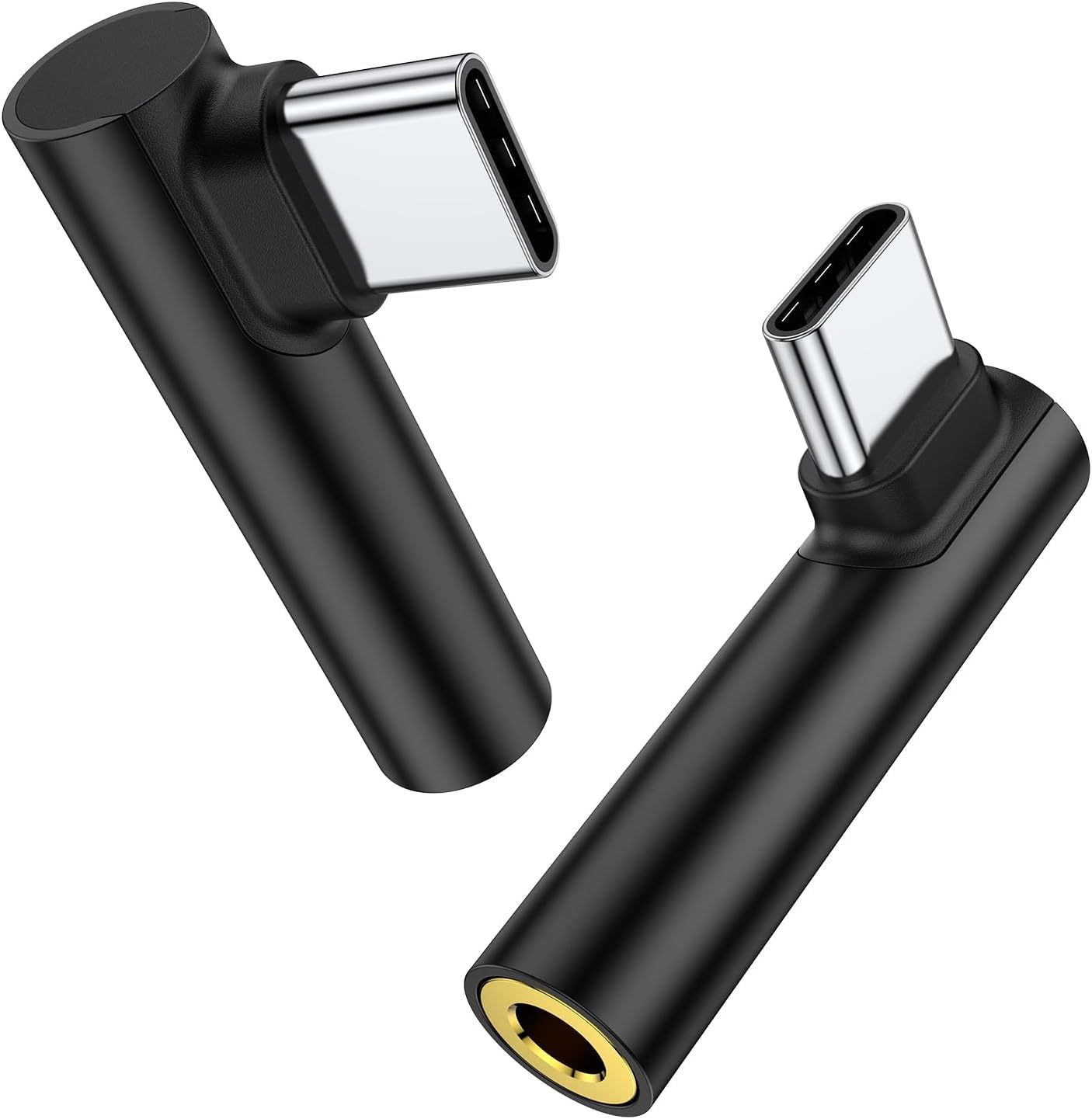 One Plus Original C to 3.5mm Audio Adapter 2 Pcs | Type-C to AUX Headphone Jack Dongle with DAC Chip | Right Angle Connector | Compatible with Mi, Oppo, Vivo, iPad Pro | Black