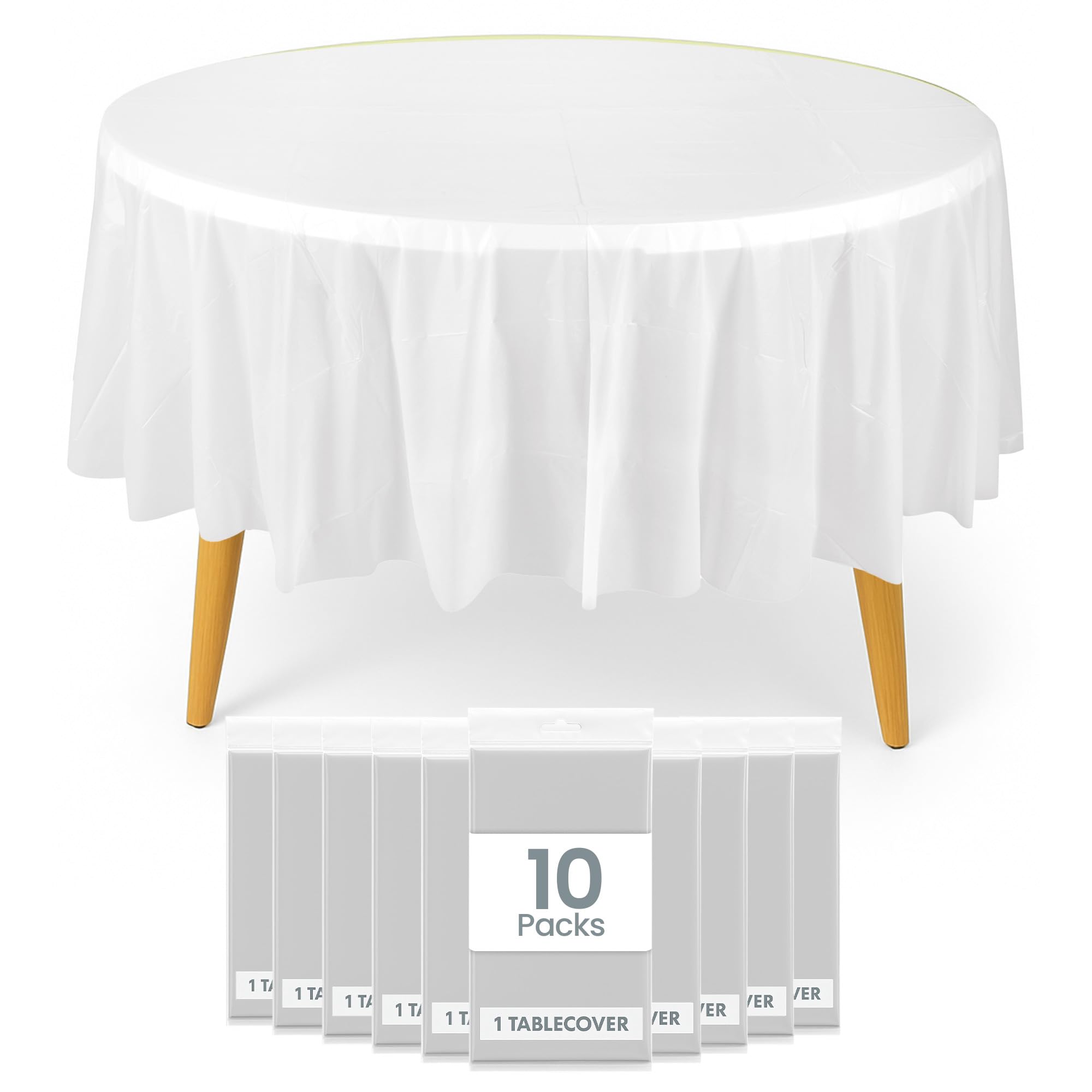 Trimming Shop White 84-Inch Round PVC Plastic Tablecloth - Pack of 10