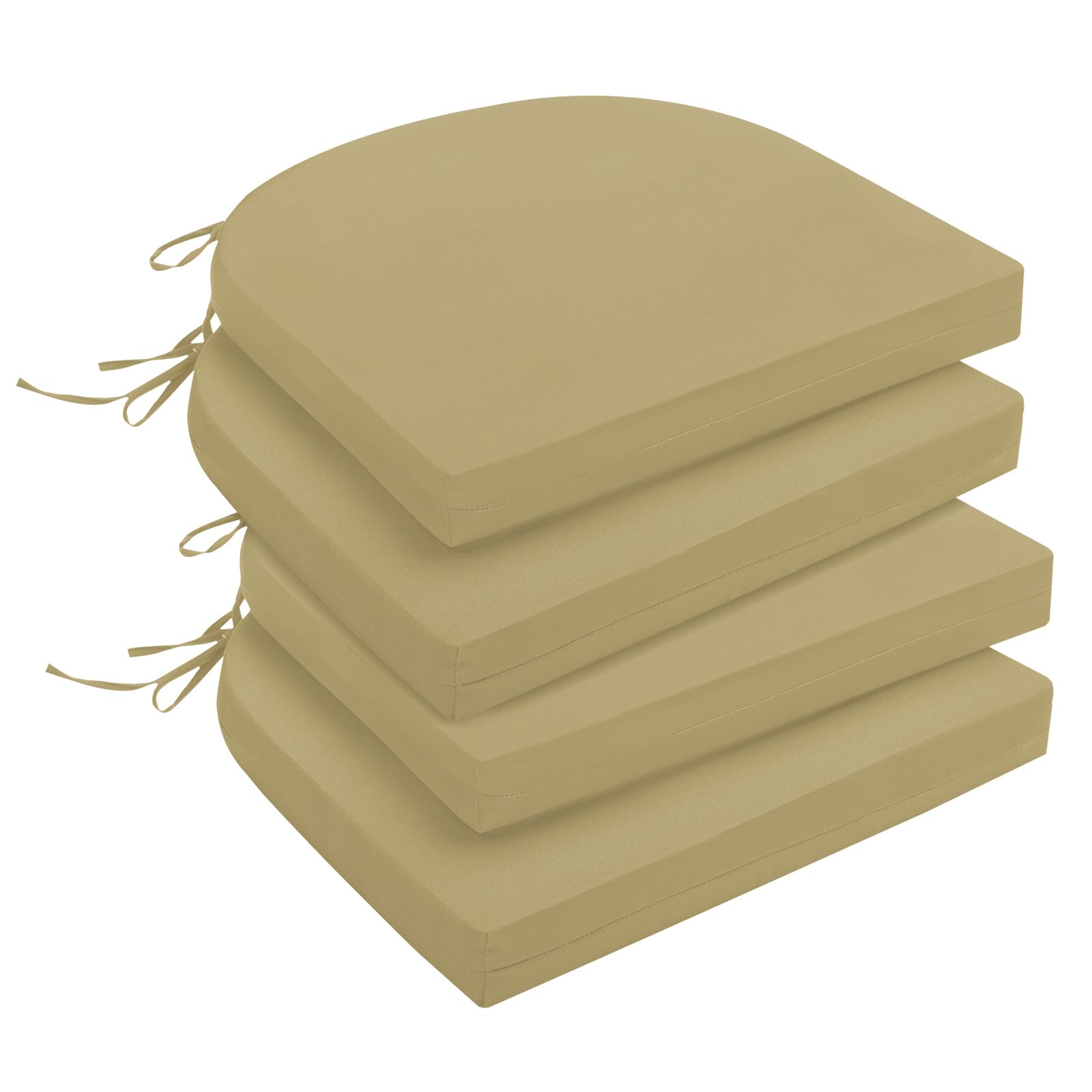 downluxe Outdoor Chair Cushions Set of 4 for Patio Furniture, Water-Resistant Patio Chair Cushions with Ties, High Density Foam Outdoor Seat Cushion, 17" X 16" X 2", Khaki