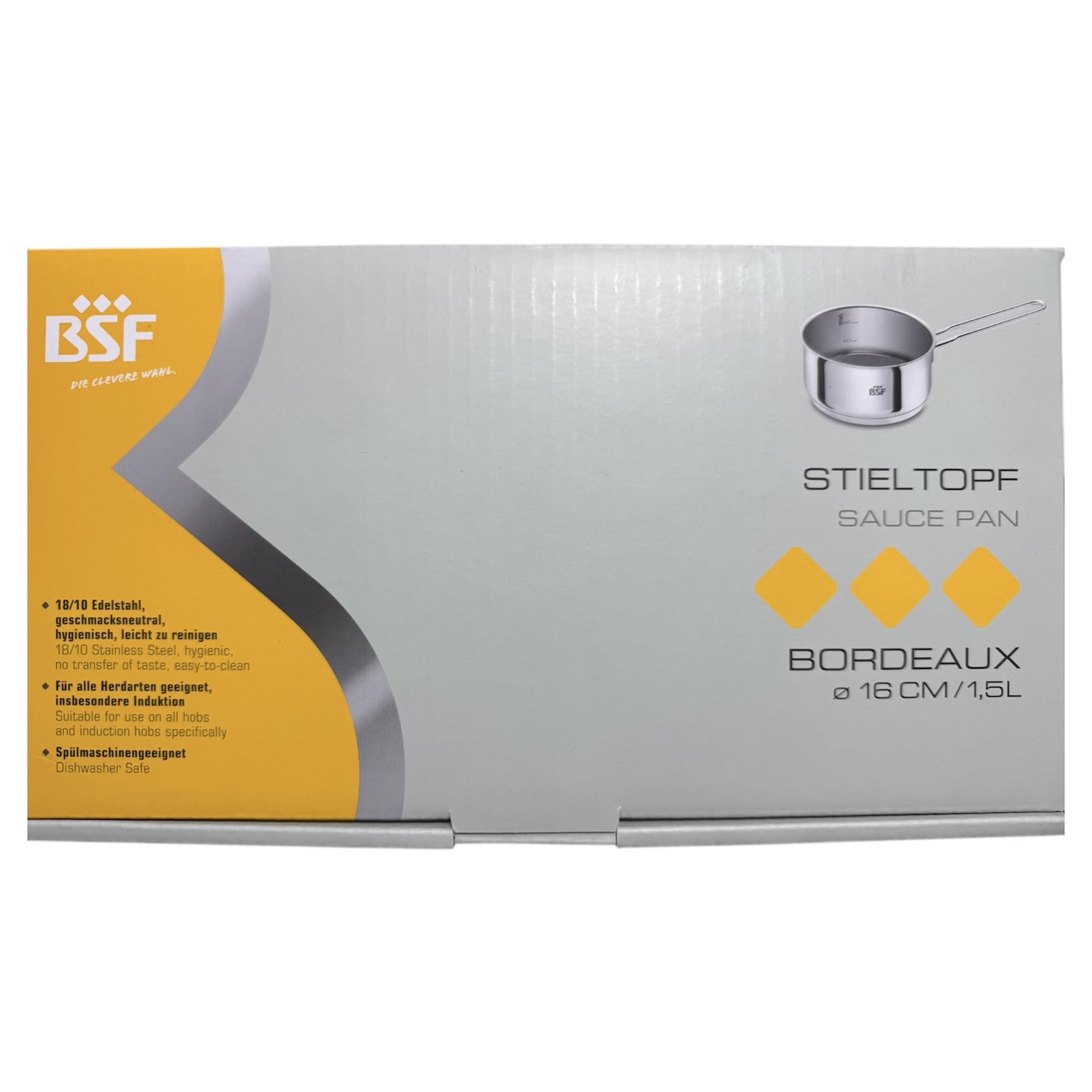 Zwilling BSF Burdeos - Cacerola (16 cm, 1,5 L, acero inoxidable, con escala interior (0,5 l/1 l), cacerola con mango apto para inducción, apto para lavavajillas, cacerola