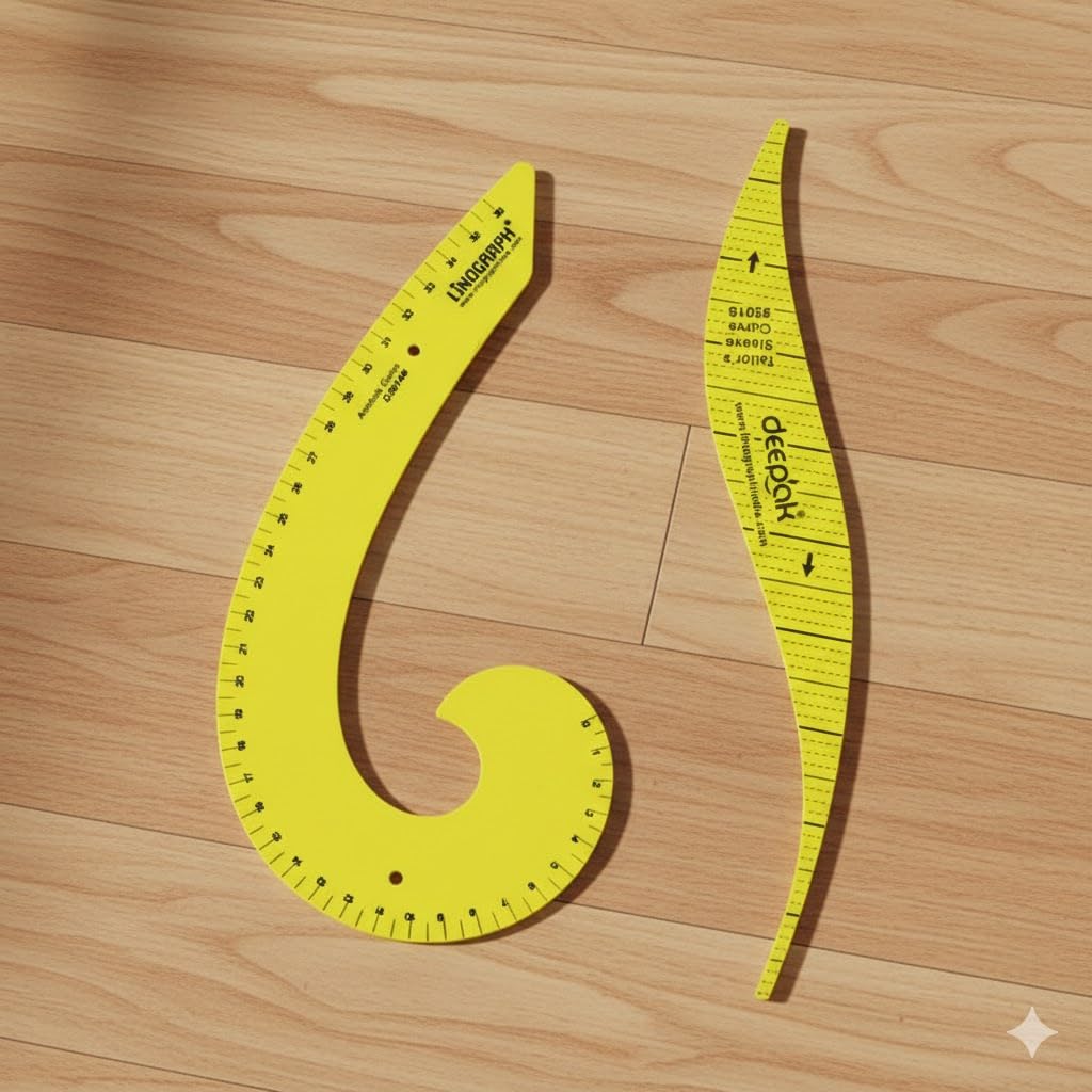 S S Mart Arm Hole Scales (sleeve Marking) with French Curve Combo || Used in Fashion Design, Tailoring, and Sewing (Yellow french curve, Yellow Arm Hole Scale combo)-image-35