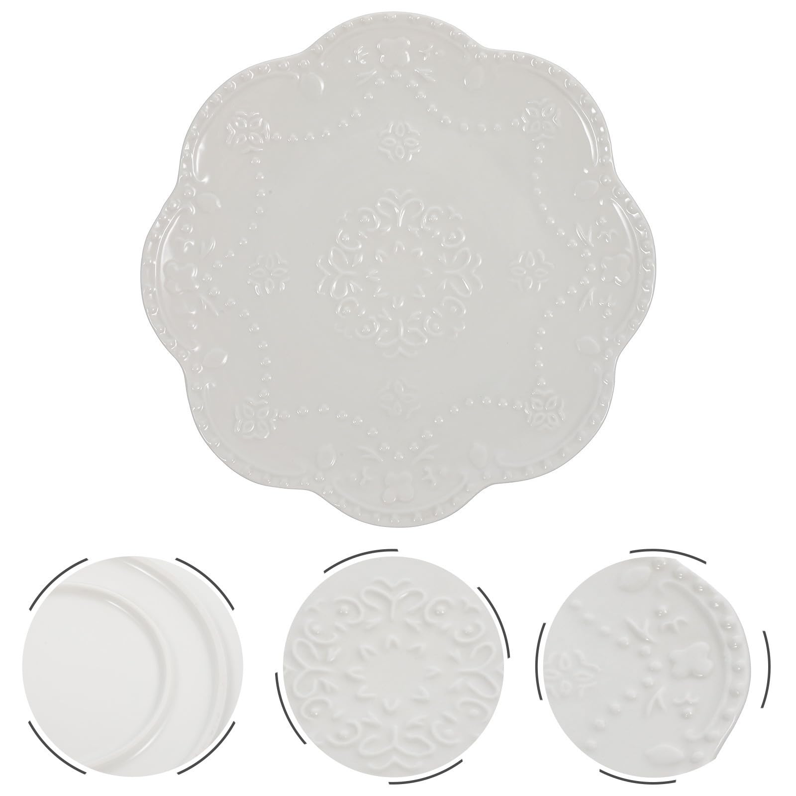 Luxshiny Platos de Postre de Cerámica Blancos de 6 Pulgadas Diseño Floral Elegante, Paquete de 4 Piezas para Uso Diario y Cenas Obsequios