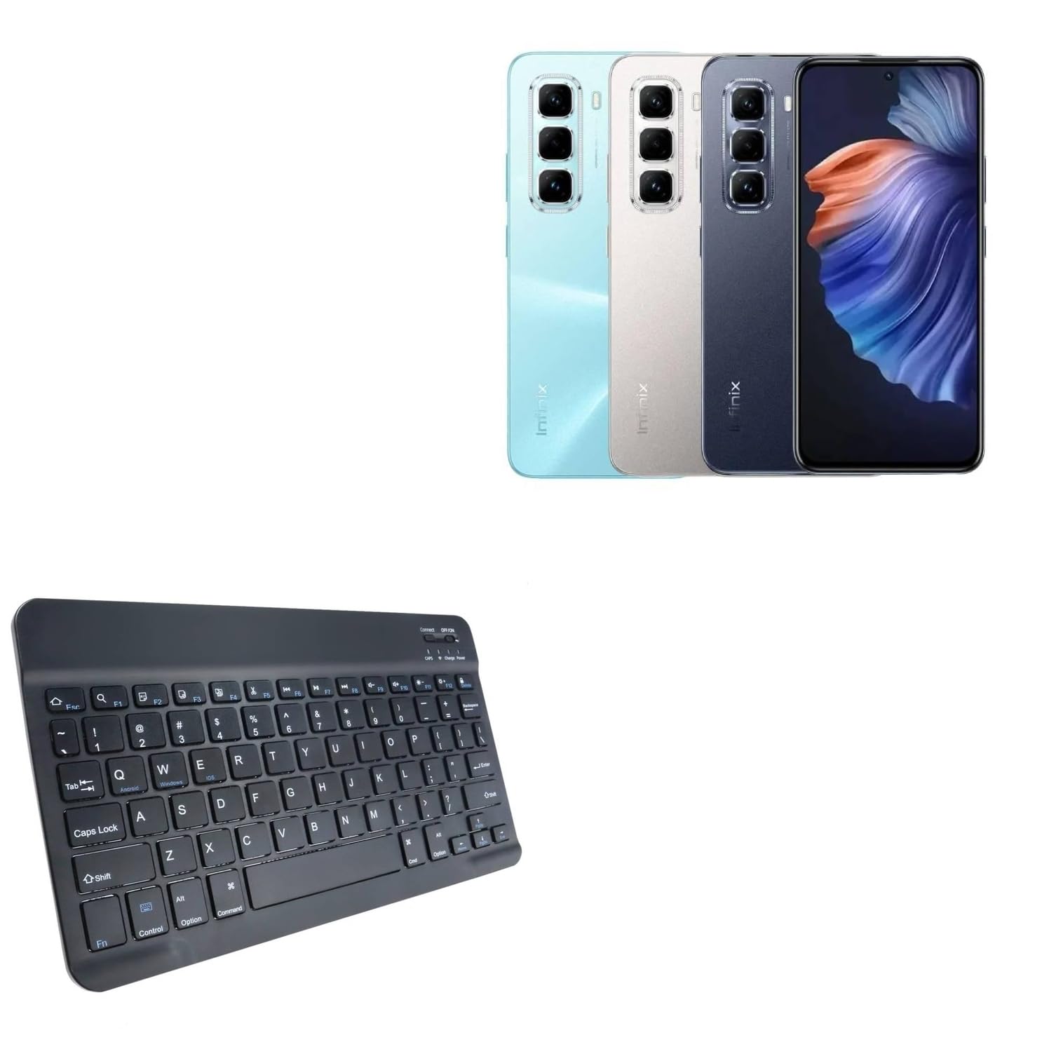 BoxWave Keyboard Compatible with Infinix Hot 50 Pro 4G - SlimKeys Bluetooth Keyboard, Portable Thin with Chiclet-Style Keys - Jet Black