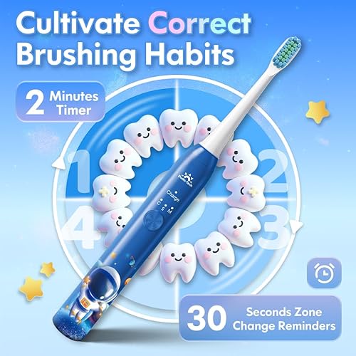 Miniatura 5 de Electric Toothbrush Kids Age 3-5-7-8-12 Year Old, Childrens Electric Toothbrush Rechargeable with Timer 3 Modes 4 Vibrating Heads Habit Stickers