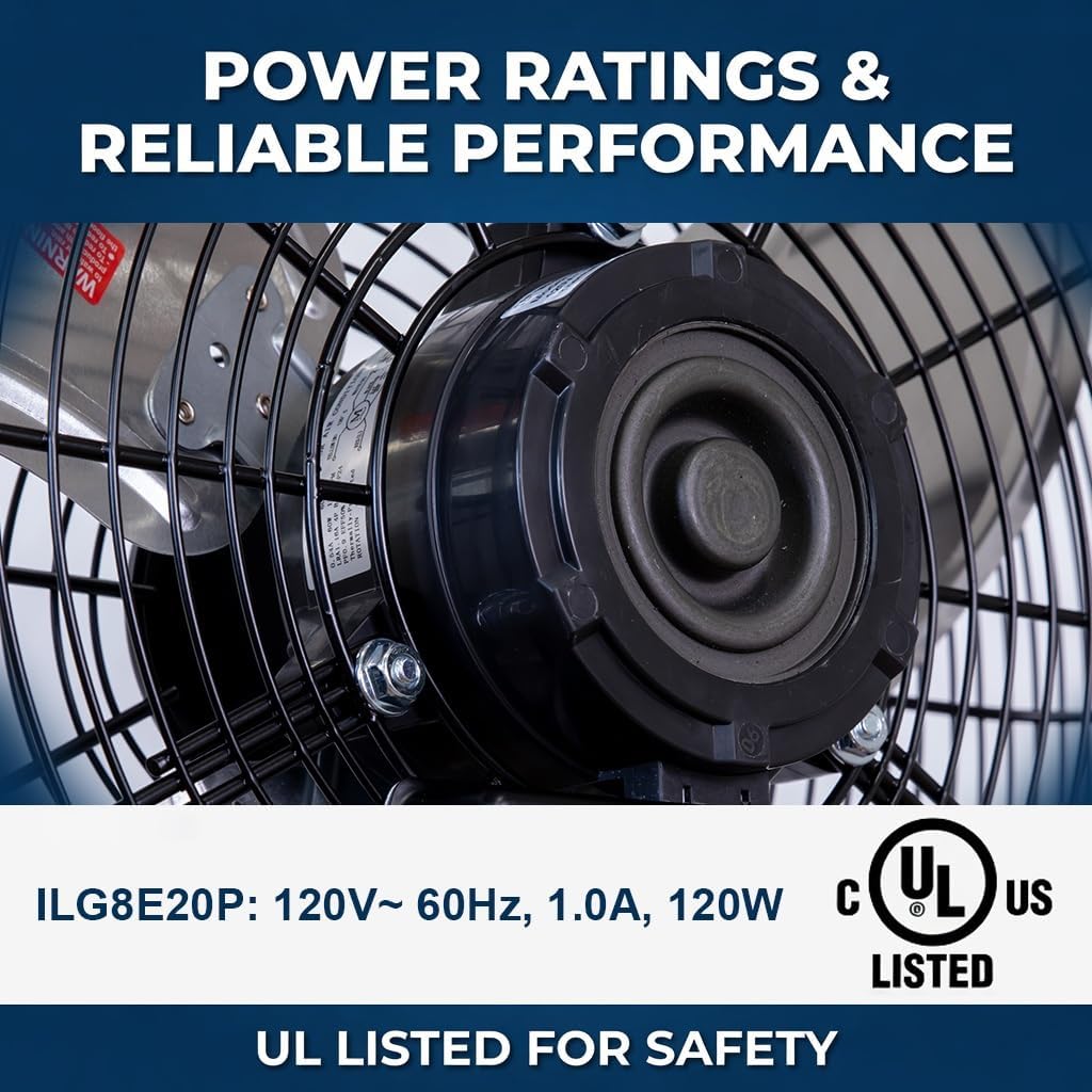 iLiving 20 Inch Wall Mount Fan, 4750 CFM High Velocity Metal Fan with 3 Speeds, Sealed Motor & 360° Tilt, Heavy Duty Wall/Ceiling Mount Fan for Garage, Warehouse, Barn, Greenhouse, Workshop