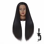 Hairingrid 26-28 Mannequin Head Hair Styling Training Head Manikin Cosmetology Doll Head Synthetic Fiber Hair and Free Clamp Holder (R71919BY0220) Yaki-Black-