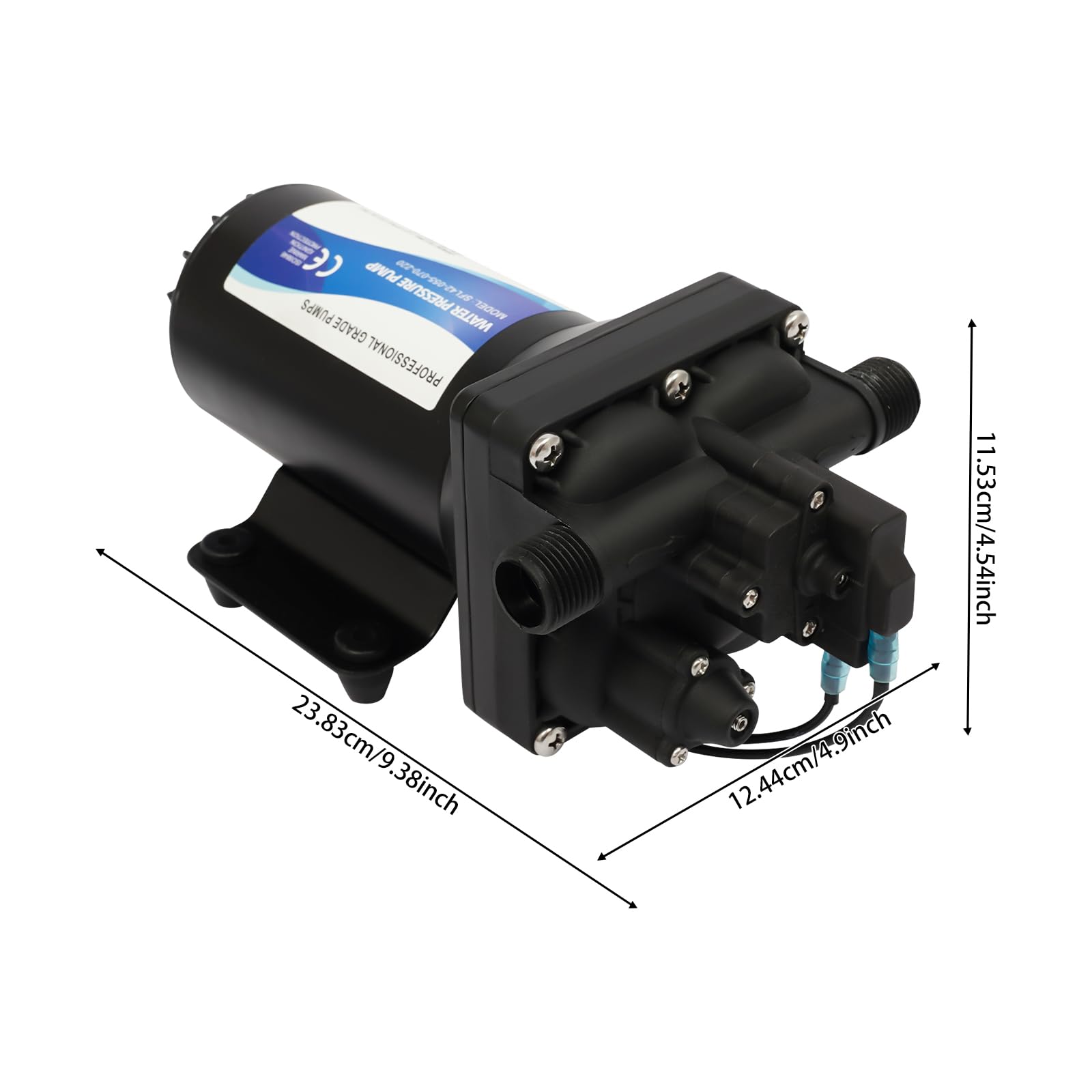 Membran-Druckpumpe 184 W, 20 l/min, Saughöhe 3 m, Förderhöhe 40 m, Druckwasserpumpe (2,4–5,6 kg), Ein-/Auslass φ20 mm (Außengewinde), Membranpumpe mit 1/2 Zoll Schlauchanschluss für Camping, Boote
